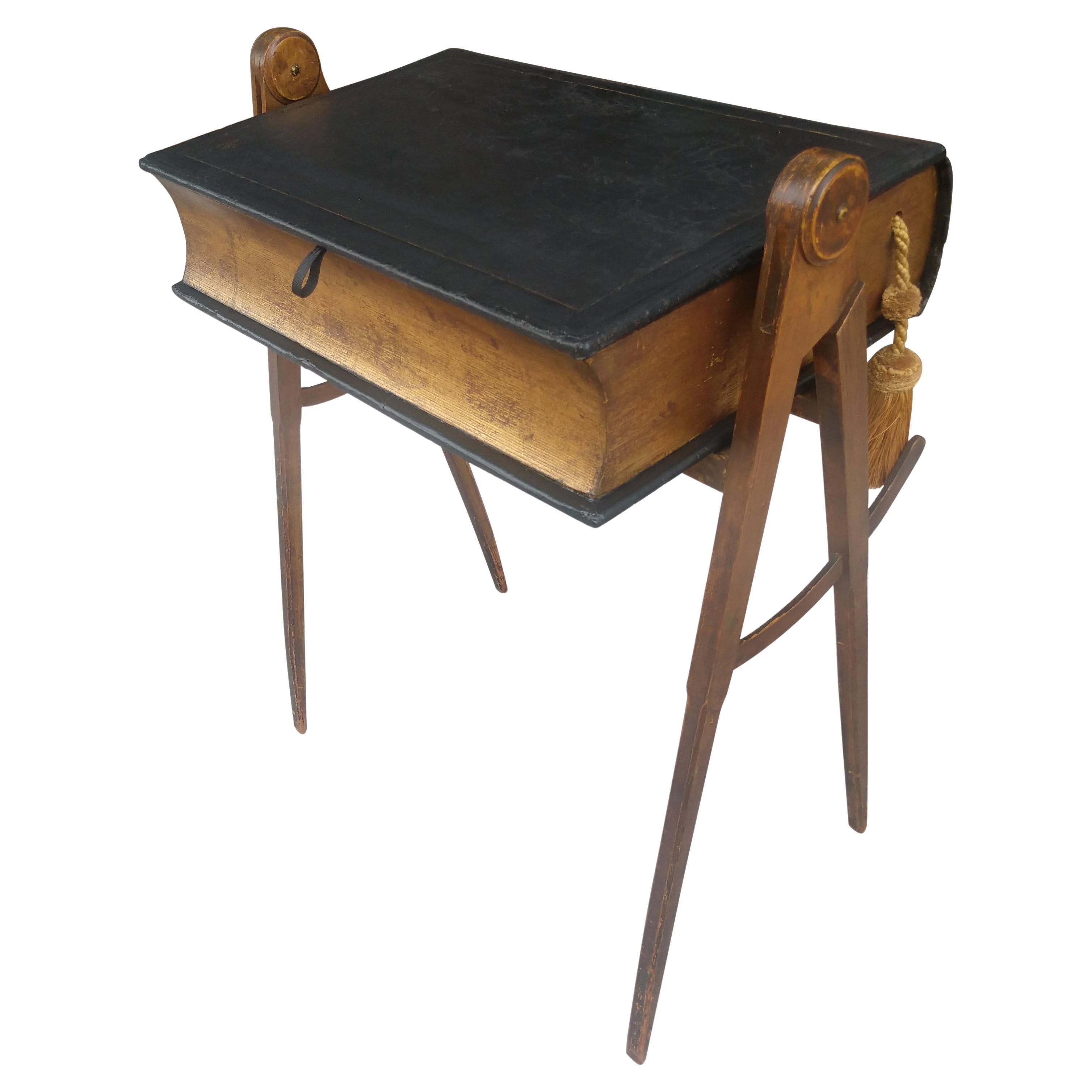 19th Century Masonic Table with Leather Bible Compartment Flip Lid Compass Legs For Sale