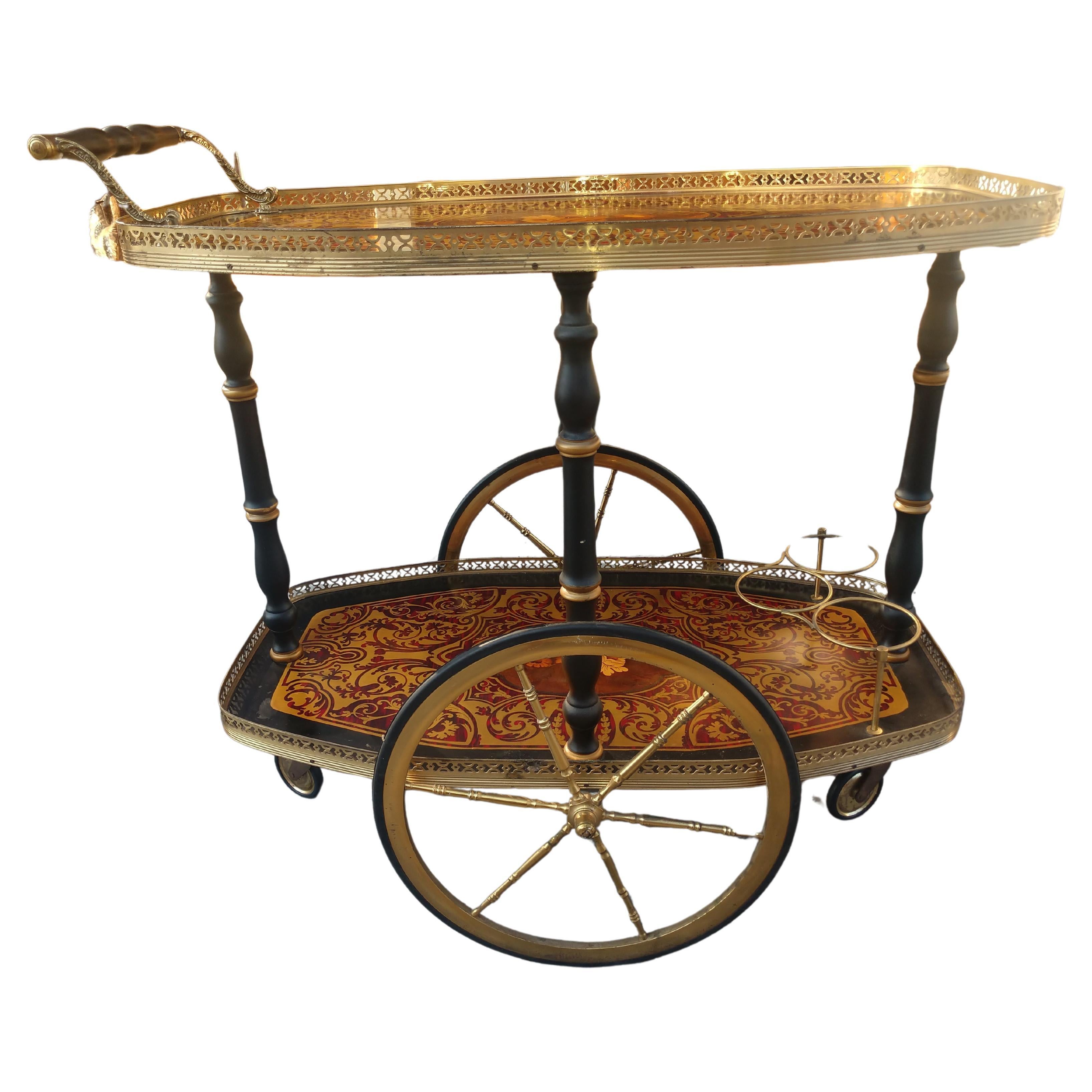 Neoklassischer Barwagen aus Boulle mit Holzintarsien und netzförmigem Messing, Italien (Italienisch) im Angebot