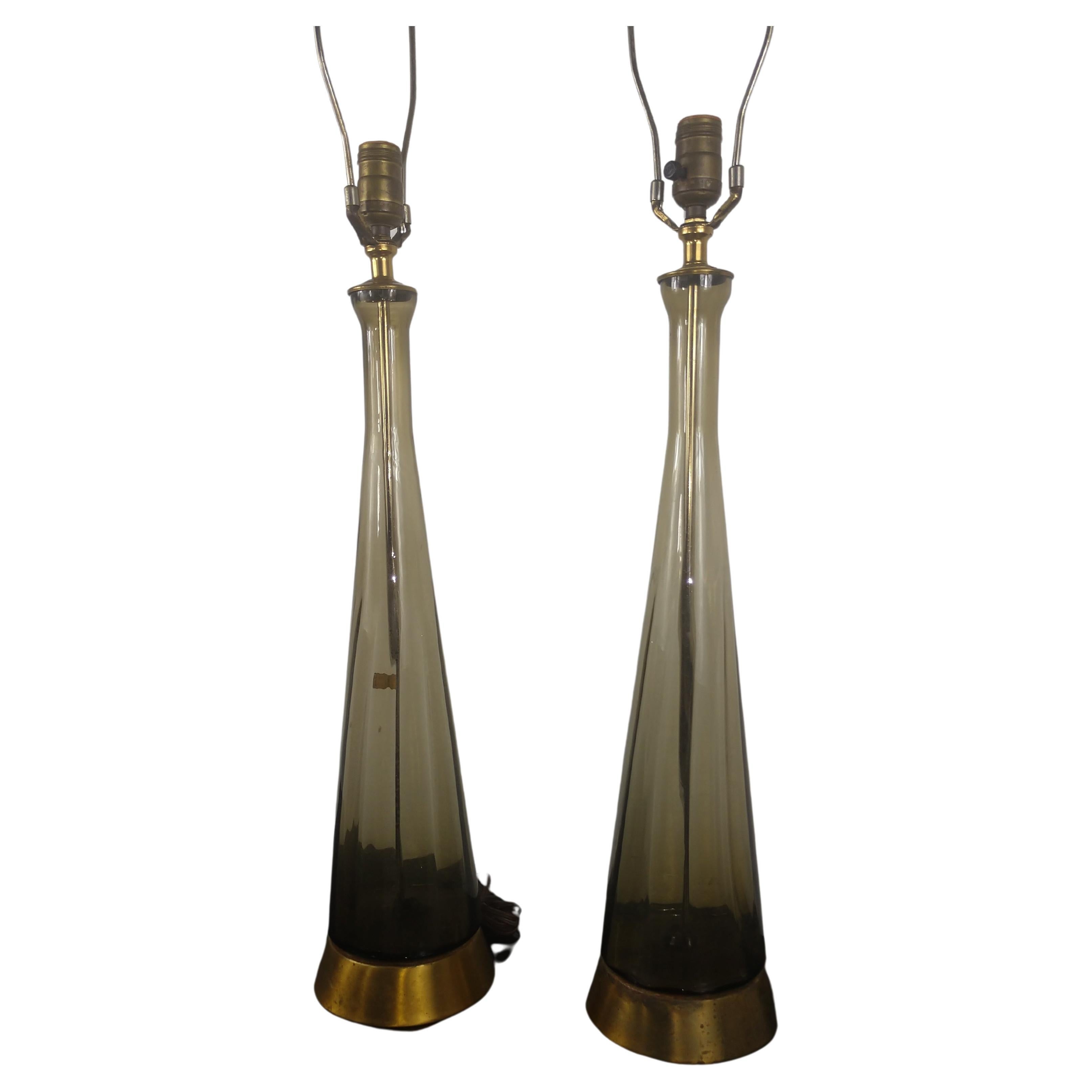 Pair of Mid-Century Modern Tall Bottle Shaped Murano Table Lamps