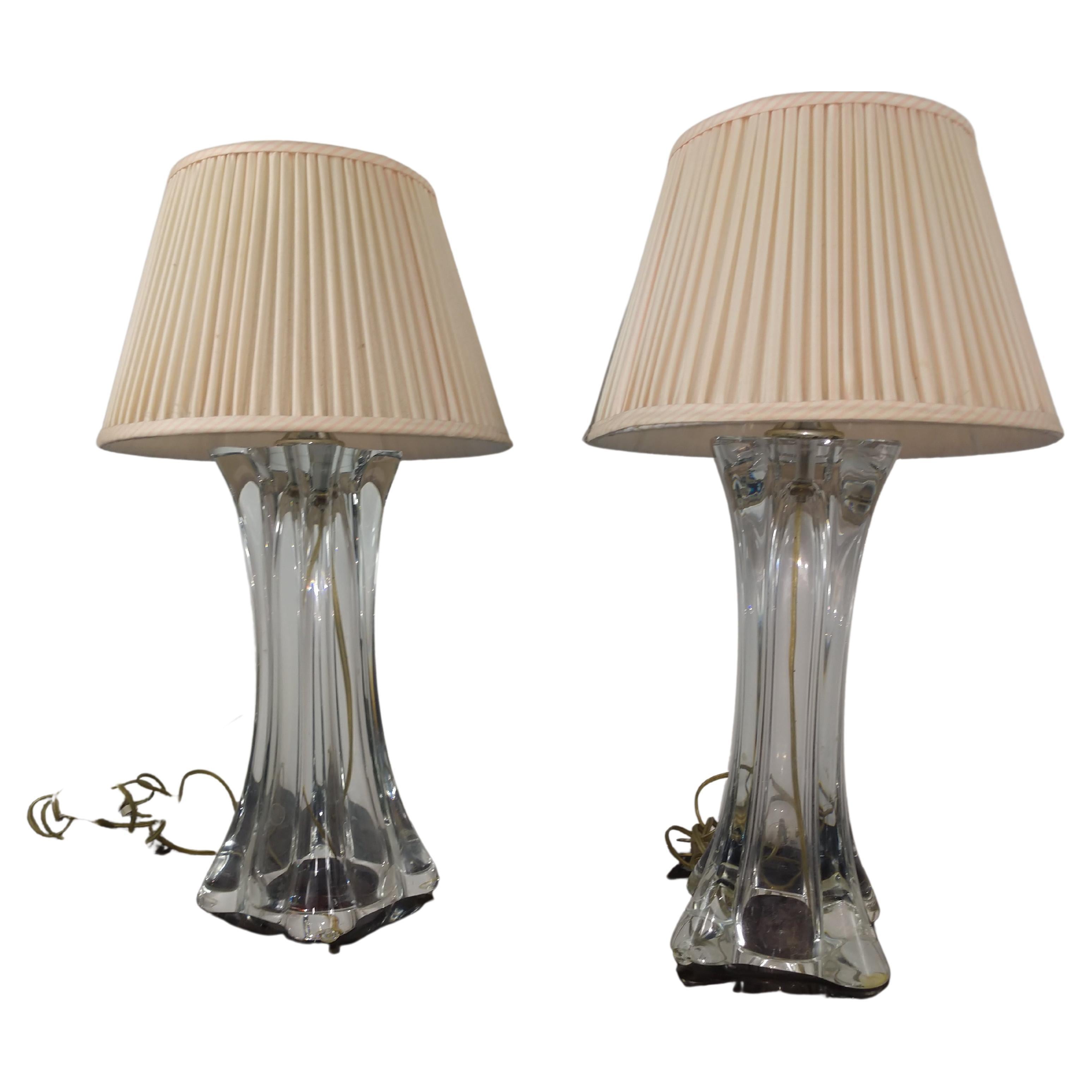 Pair of Mid-Century Modern French Blown Glass Table Lamps For Sale