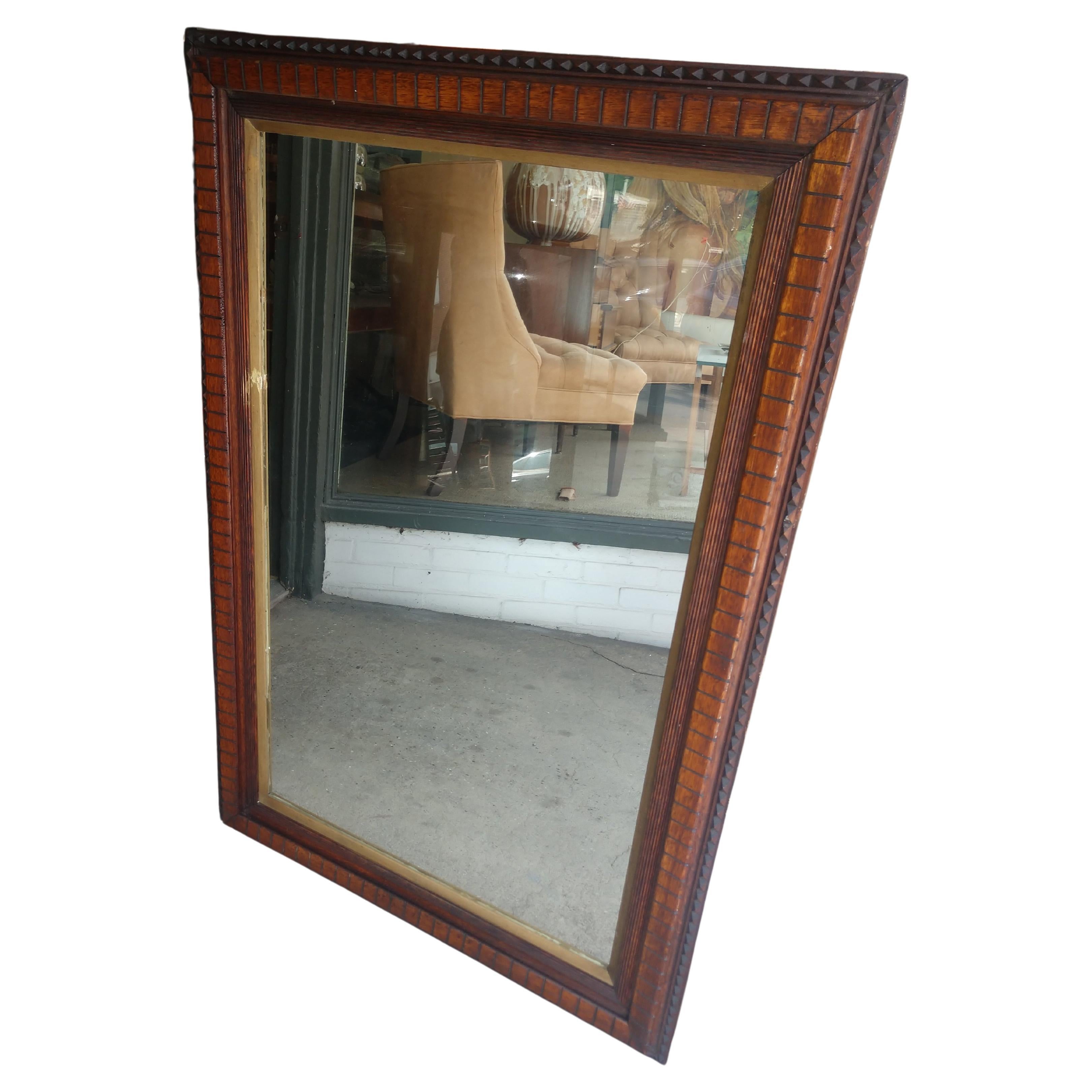 19th C Victorian Chip Carved Walnut Wall Mirror  1880 For Sale