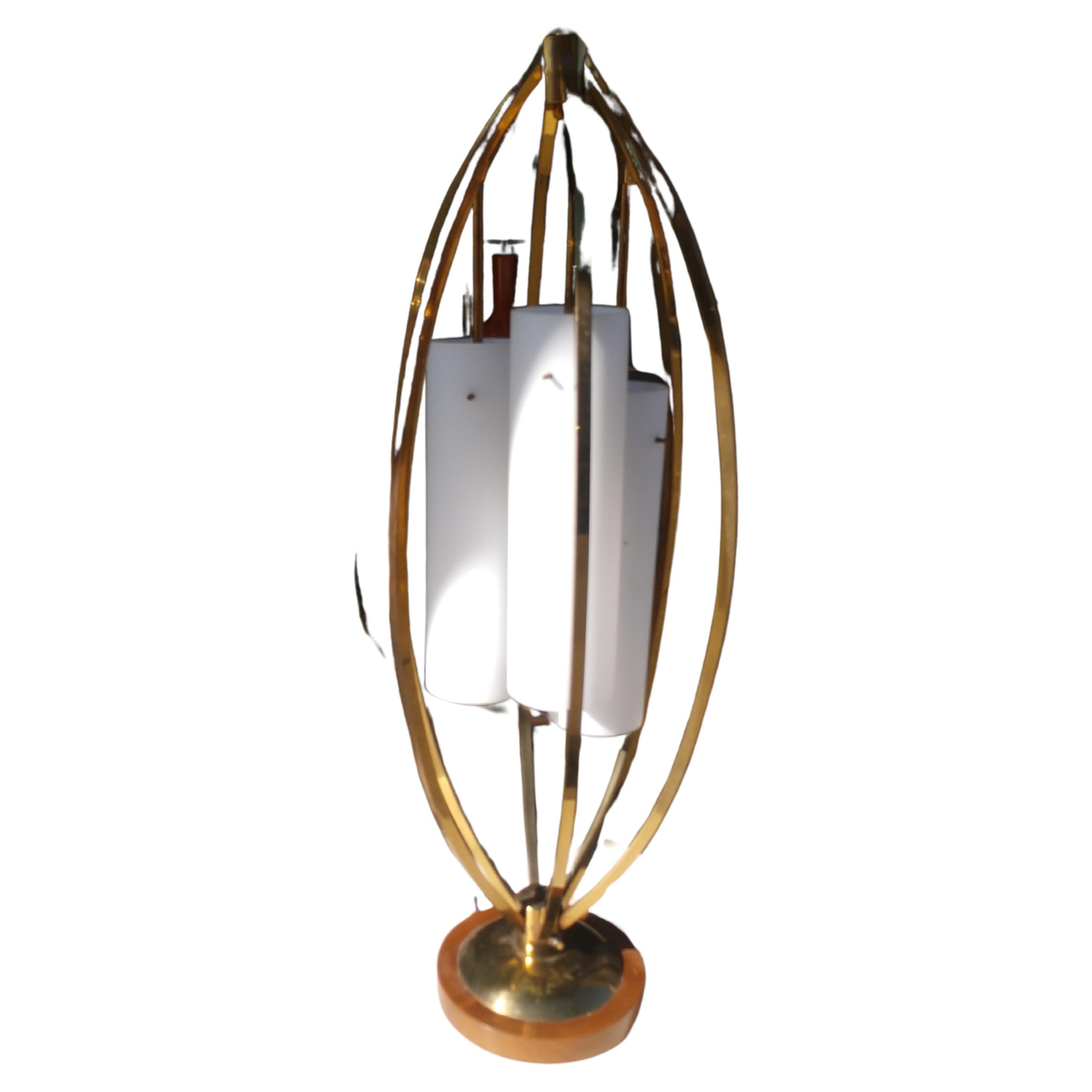 Midcentury Danish Modern 3 Way with Glass Shades Ovoid Brass Lamp For Sale