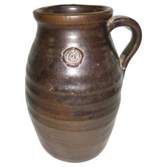 Mid Century Modern Brown Glazed Handled Jug Vase by Herbert Sargent