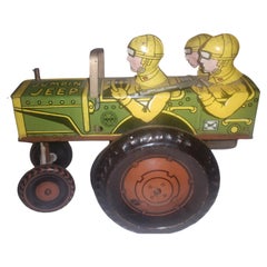Tin Litho Windup-Spielzeug aus der Mitte des Jahrhunderts von Louis Marx „Jumpin Jeep“ C 1950