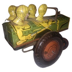 Vintage Mid Century Tin Litho Windup Toy by Louis Marx "Jumpin Jeep" C 1950