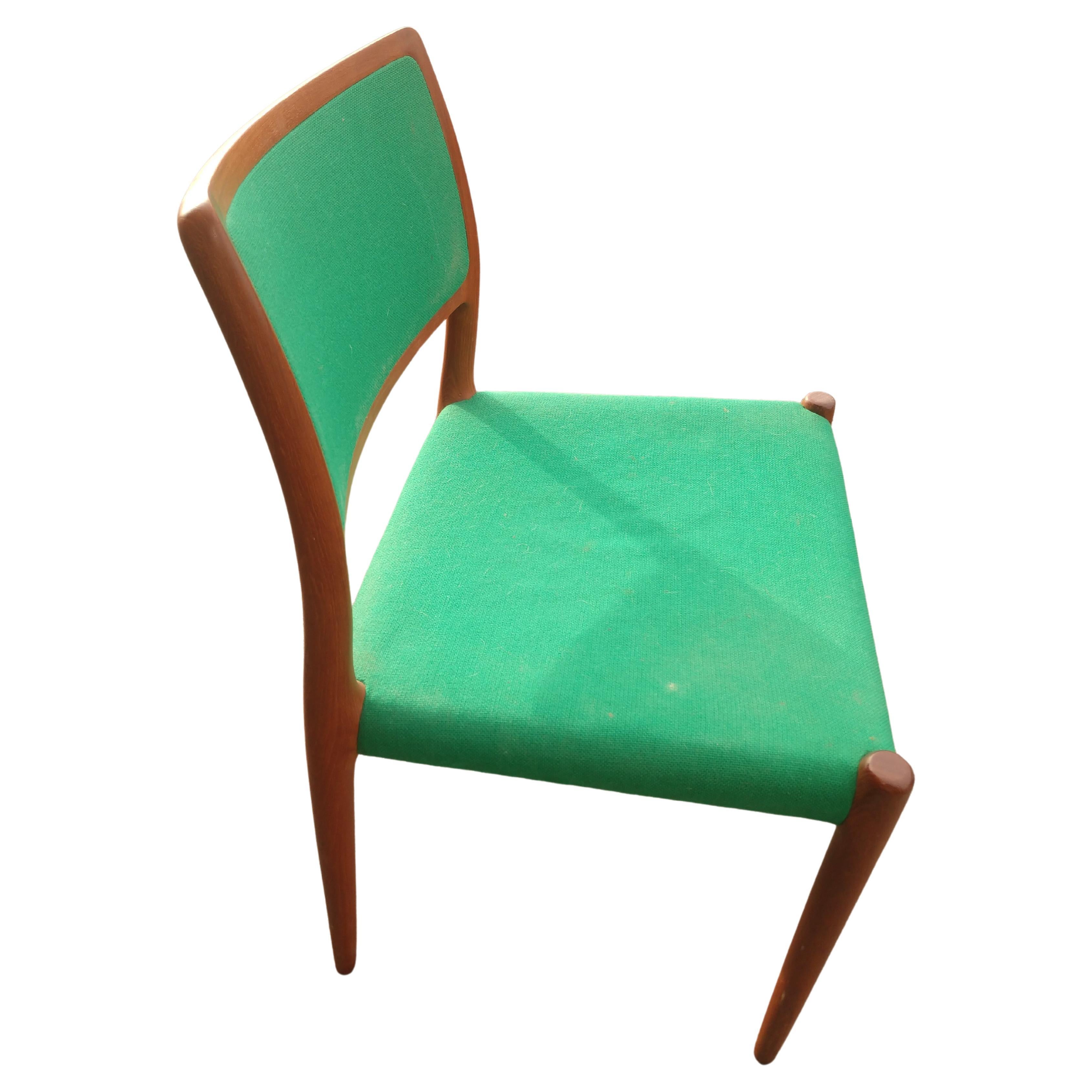 Wool Midcentury Danish Modern Set of 6 Jl Moller Dining Chairs, circa 1970 For Sale