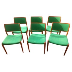 Vintage Midcentury Danish Modern Set of 6 Jl Moller Dining Chairs, circa 1970