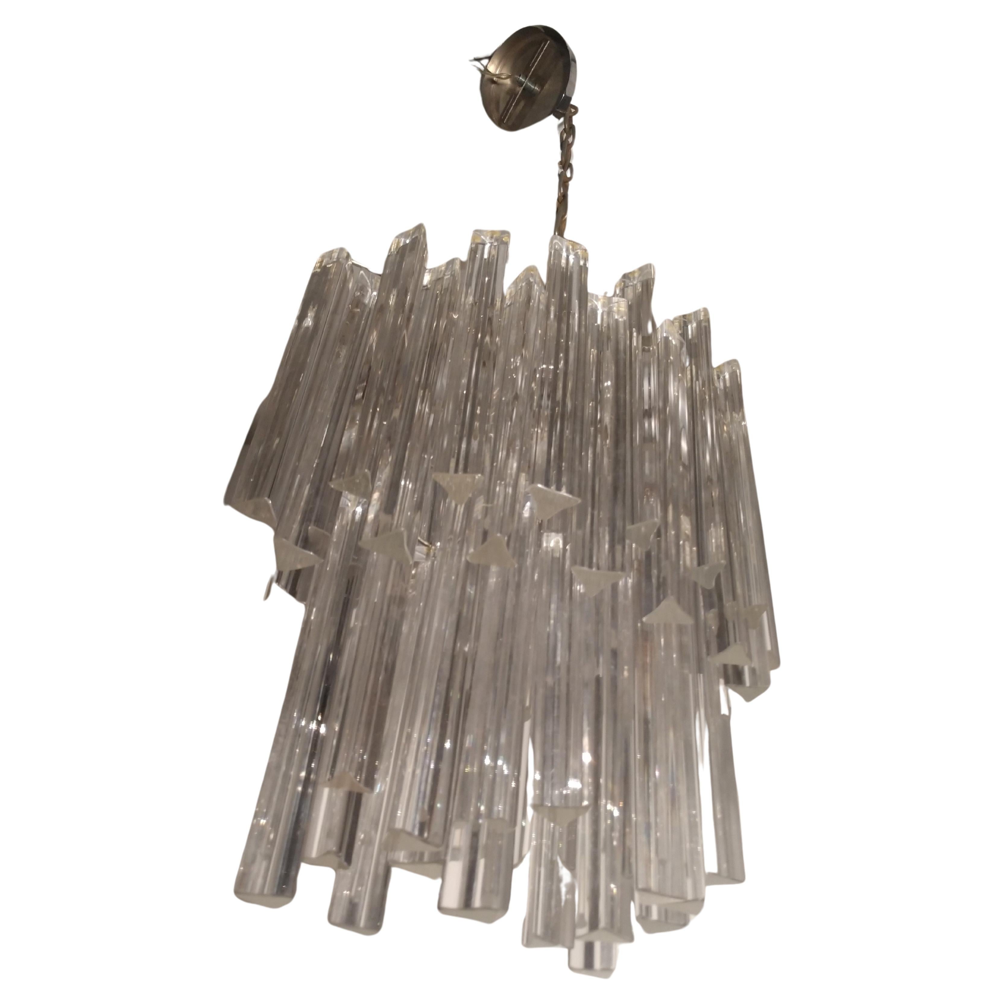 Mid Century Modern Venini Murano Glass Prism Chandelier In Good Condition For Sale In Port Jervis, NY