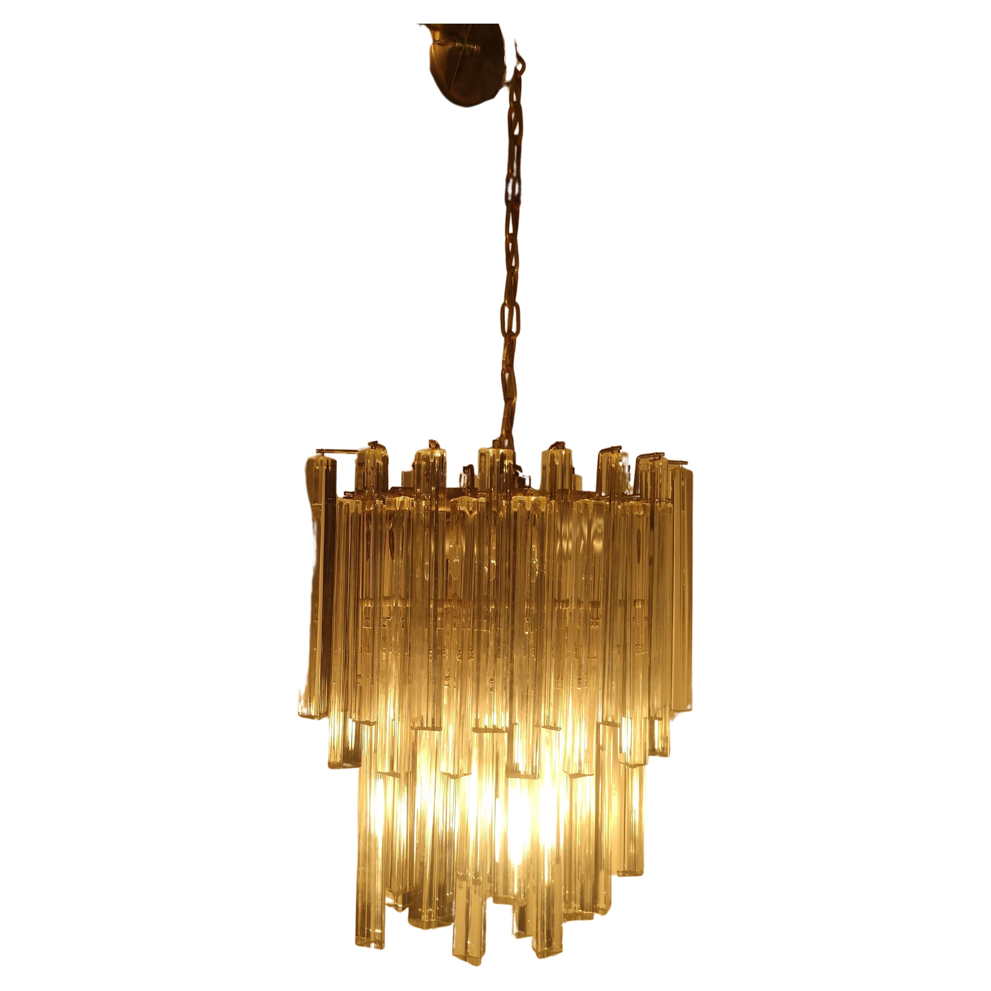 Hand-Crafted Mid Century Modern Venini Murano Glass Prism Chandelier For Sale