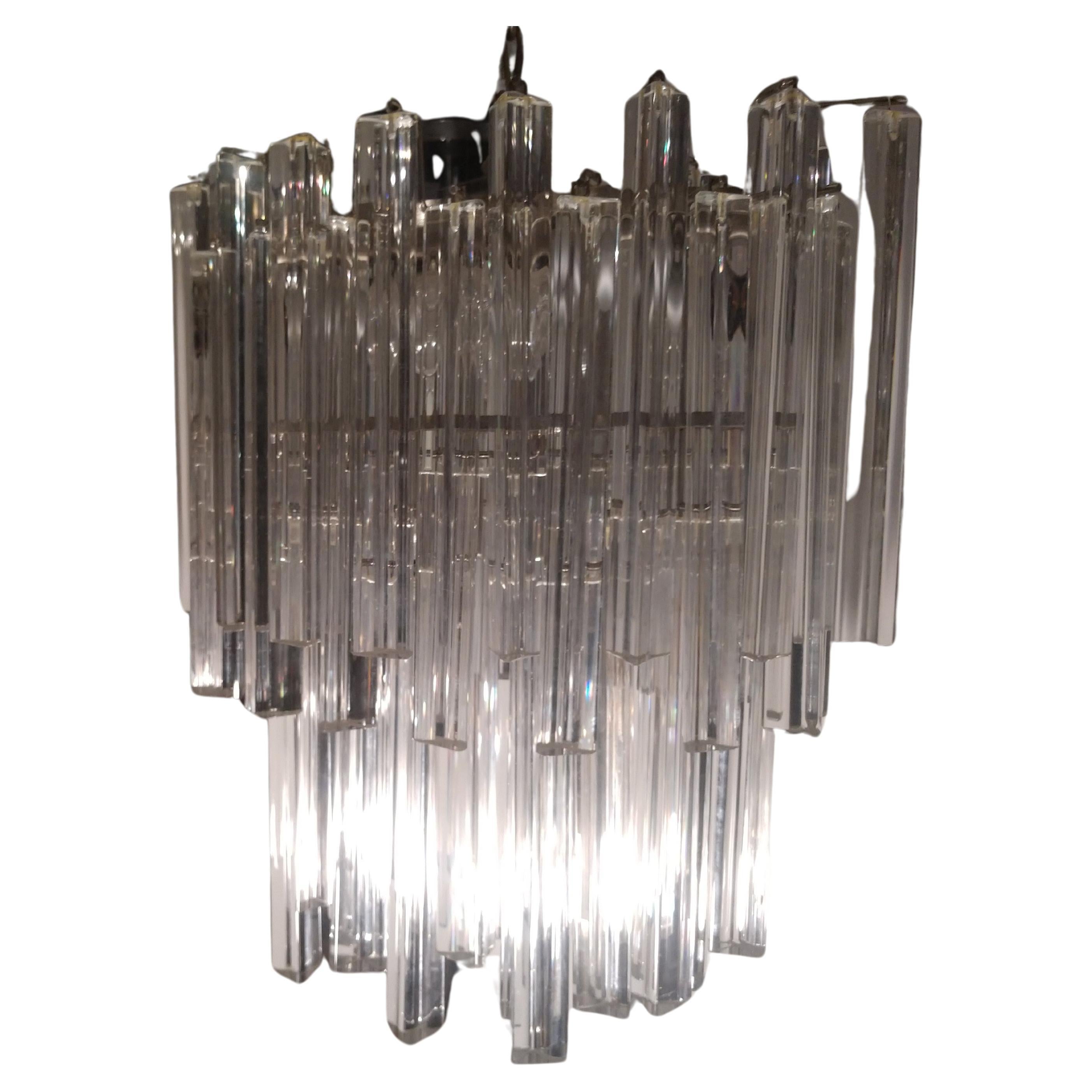 Italian Mid Century Modern Venini Murano Glass Prism Chandelier For Sale