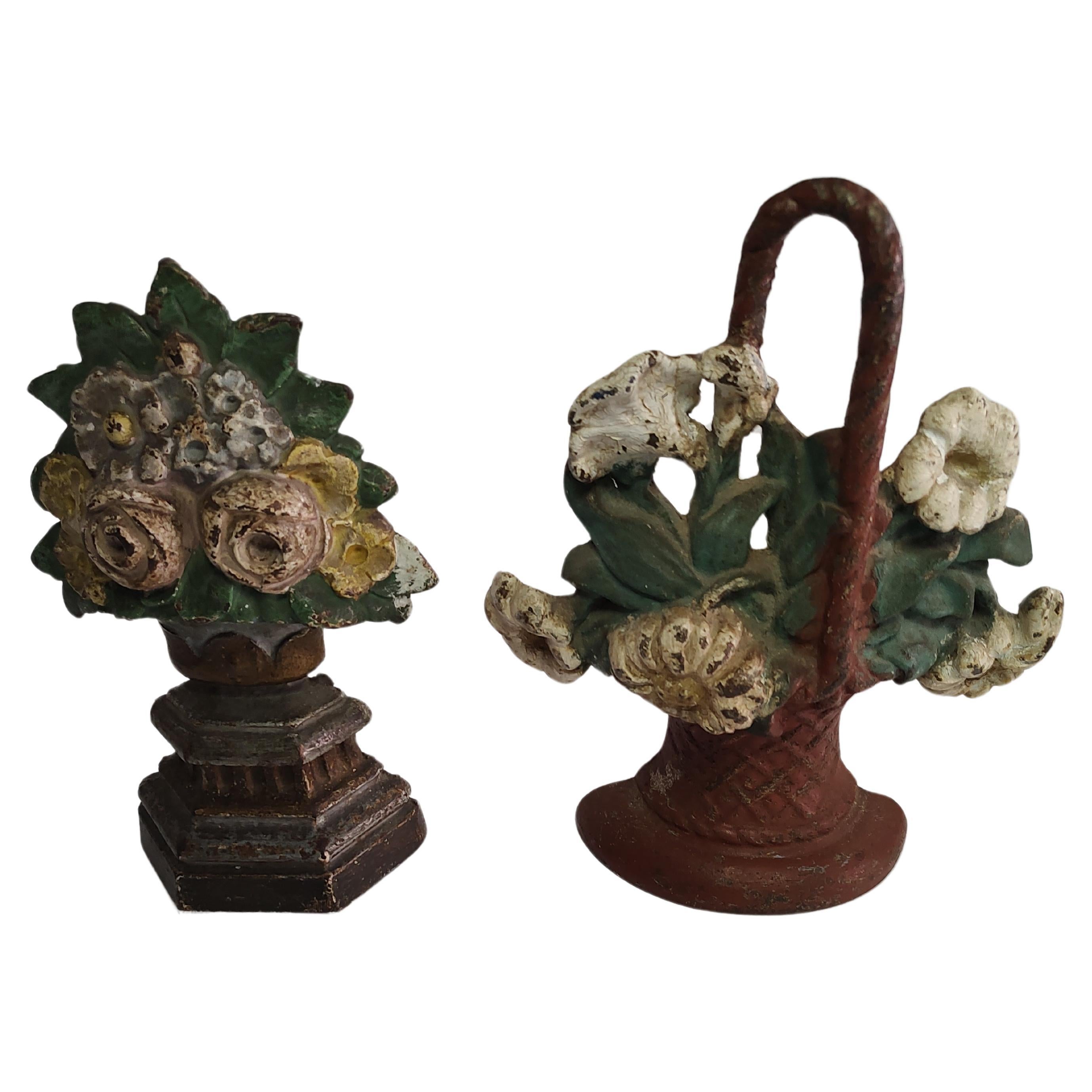 Early 20thC Hubley Bouquet of Flowers Cast Iron Doorstops For Sale