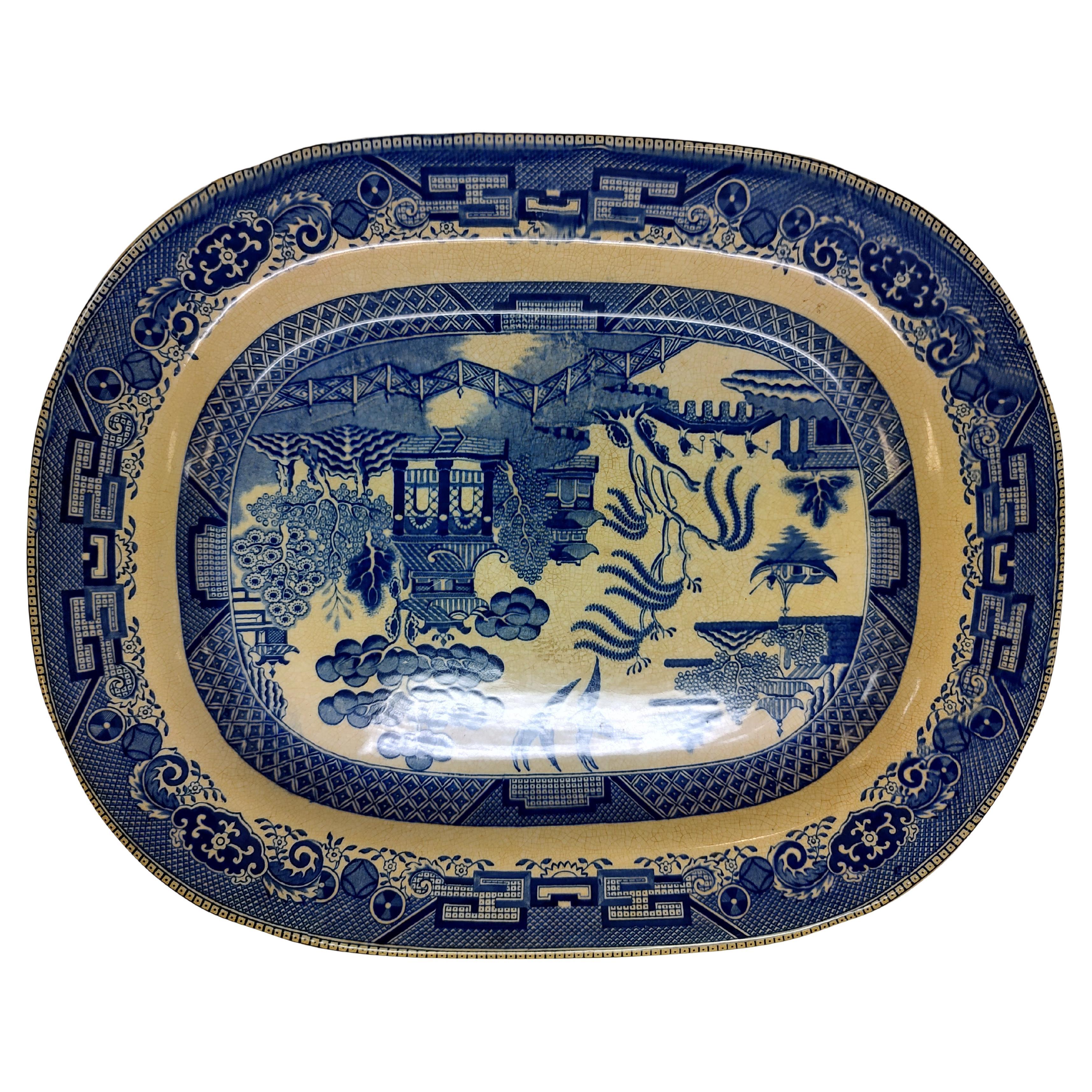 Early 20thc Large Blue Willow Platter by the Buffalo Pottery Co For Sale
