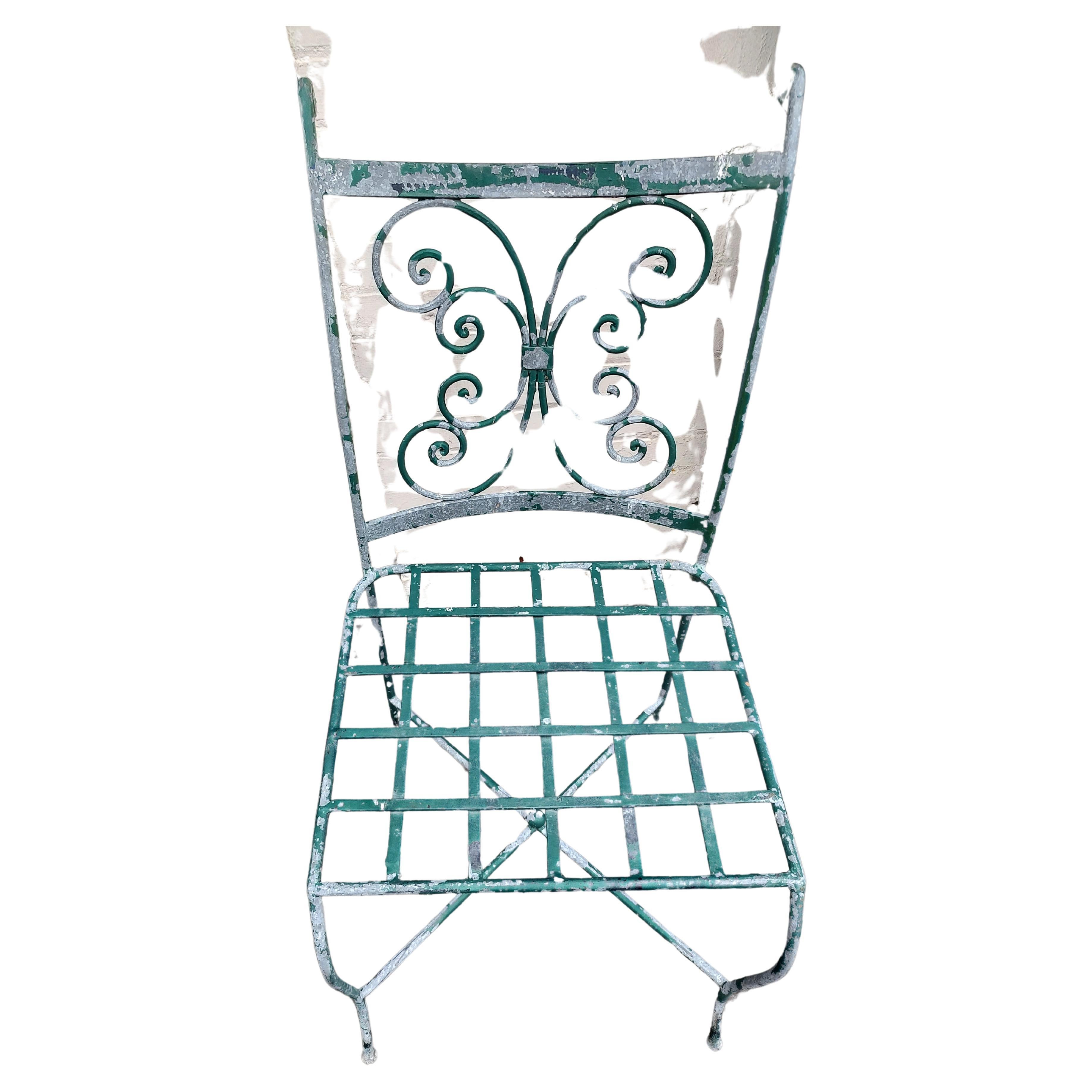 Pair of French Iron Scroll Back Zinc Coated Outdoor Garden Cafe Chairs In Good Condition For Sale In Port Jervis, NY