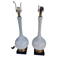 Vintage Pair of Mid Century Modern Bottle Shape Table Lamps with Crackle Glaze