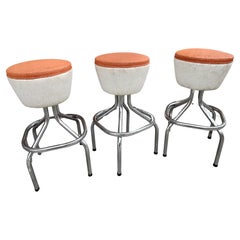 Retro Set of Three Swiveling 1950s Conical Two Tone Bar Stools