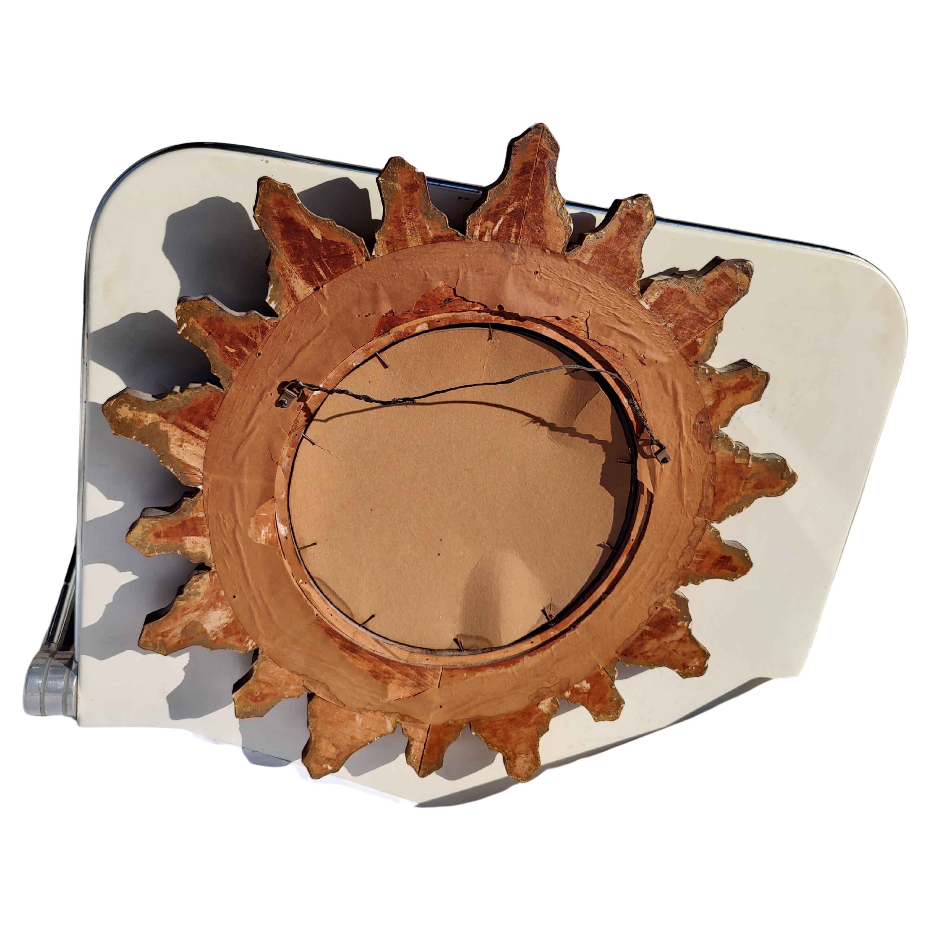 Italian Mid-Century Modern Carved Wood Hollywood Regency Convex Sunburst Mirror C1965 For Sale