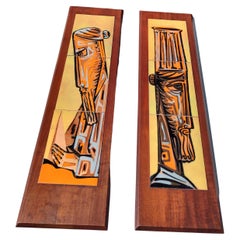 Retro Pair of Mid-Century Modern Copper Enameled Wall Plaques, circa 1965