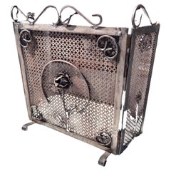 Retro Arts & Crafts Style Petite Fireplace Screen with Iron Adornments