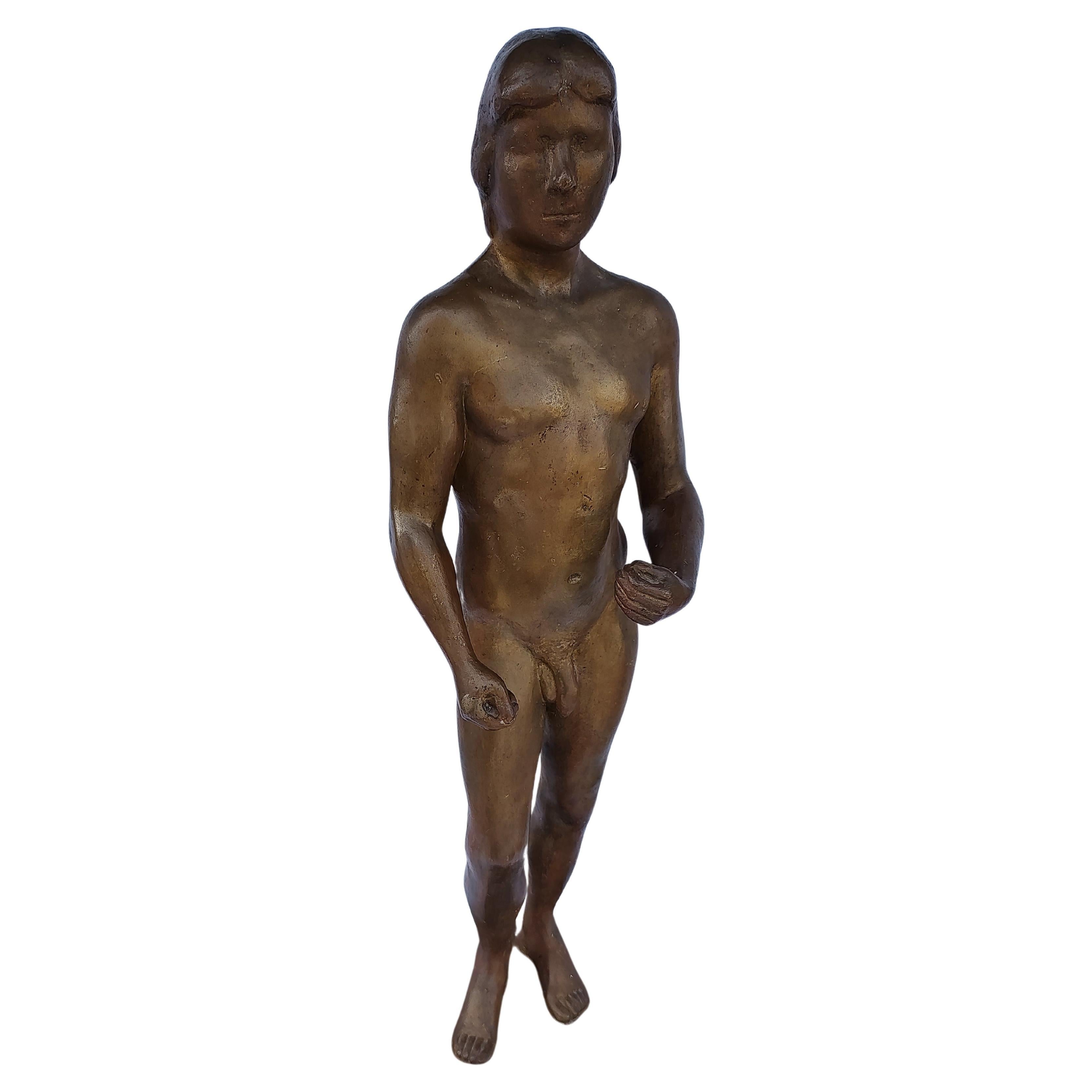 Modern Midcentury Bronze Sculpture of a Nude Male Foundry Guss Barth Rinteen For Sale