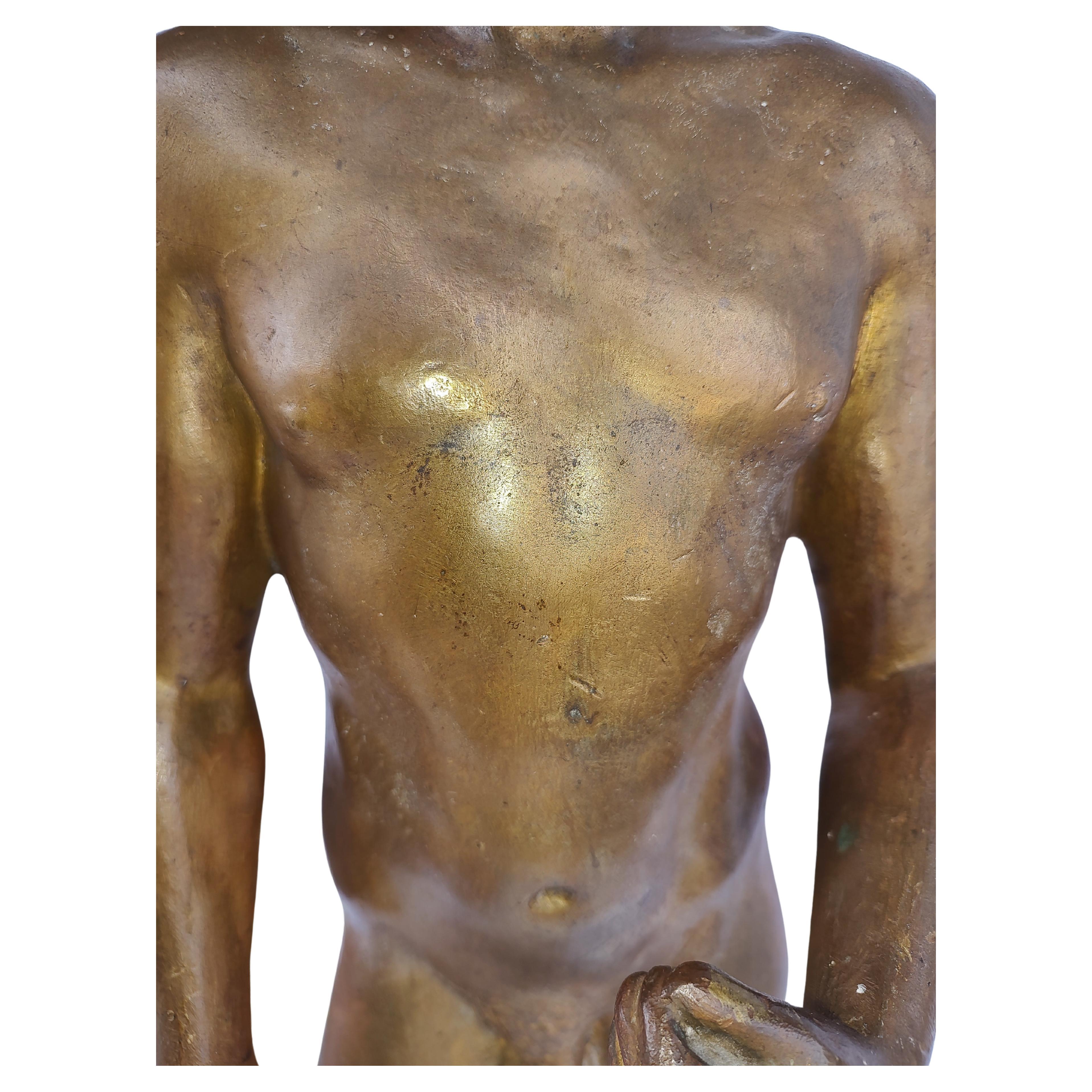 Mid-20th Century Midcentury Bronze Sculpture of a Nude Male Foundry Guss Barth Rinteen For Sale