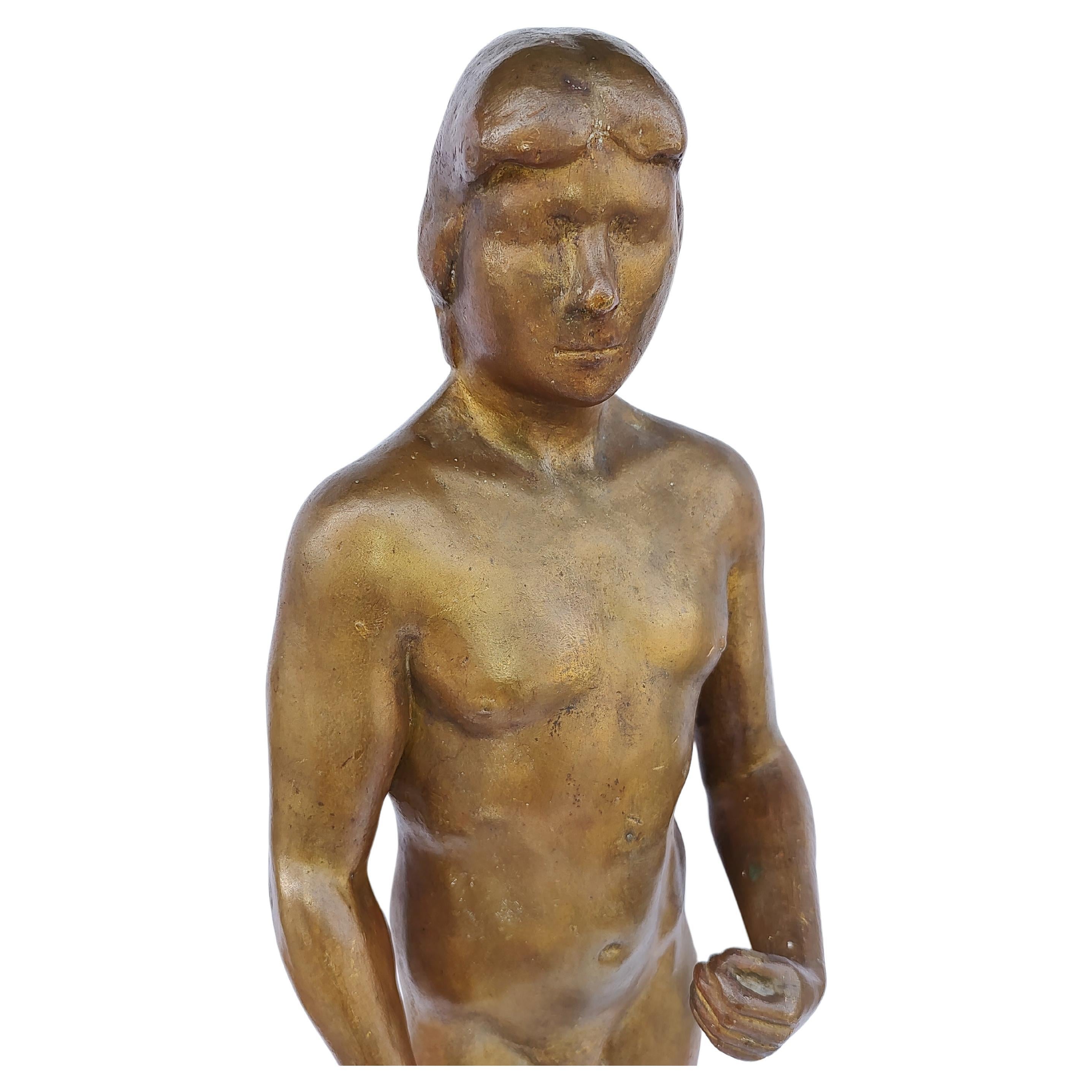 Midcentury Bronze Sculpture of a Nude Male Foundry Guss Barth Rinteen In Good Condition For Sale In Port Jervis, NY