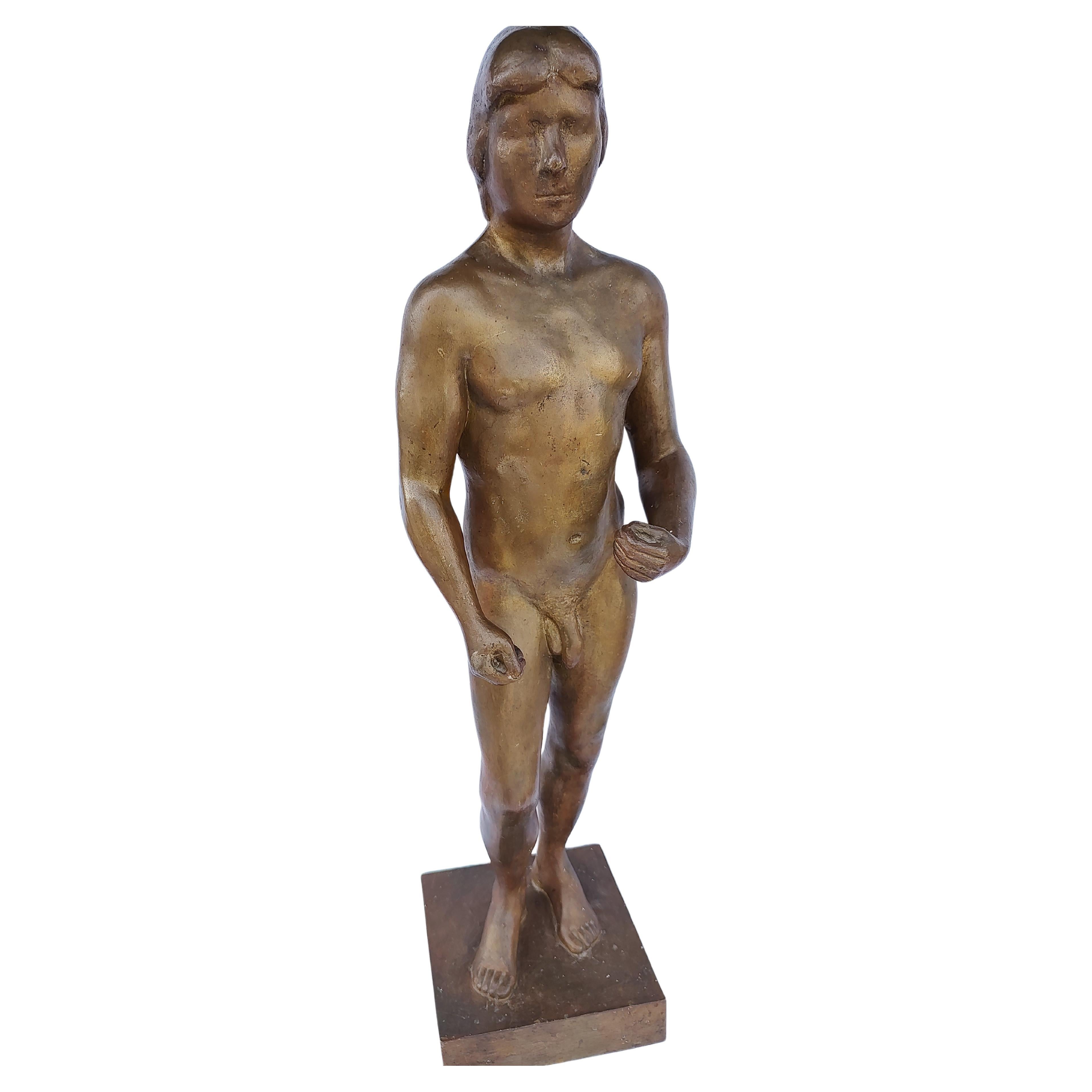 Midcentury Bronze Sculpture of a Nude Male Foundry Guss Barth Rinteen