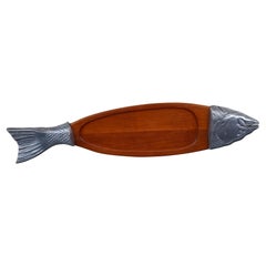 Used Mid-Century Modern Sculptural Fish Cheese Serving Board 