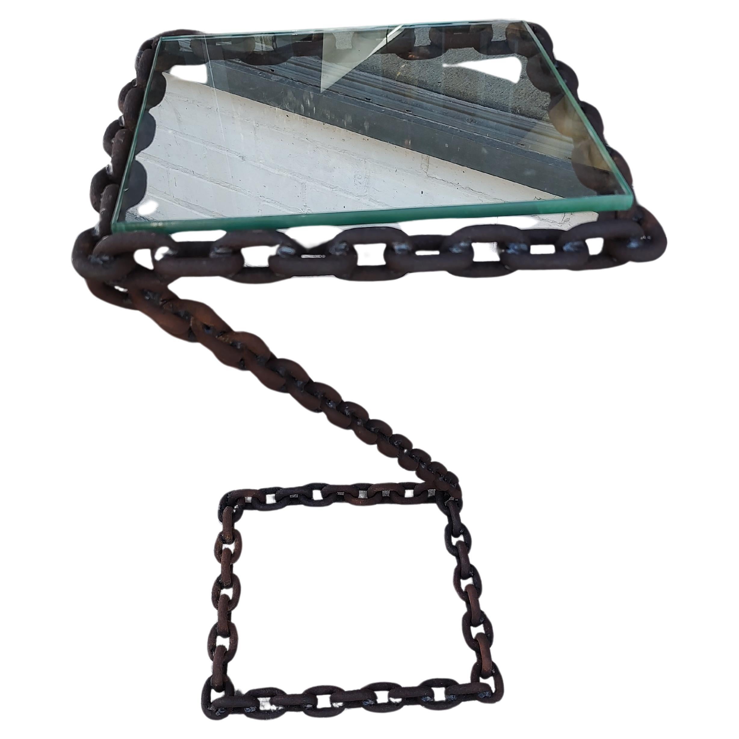 Mid Century Modern Sculptural Brutalist Iron Chain Rope End Tables  In Good Condition For Sale In Port Jervis, NY