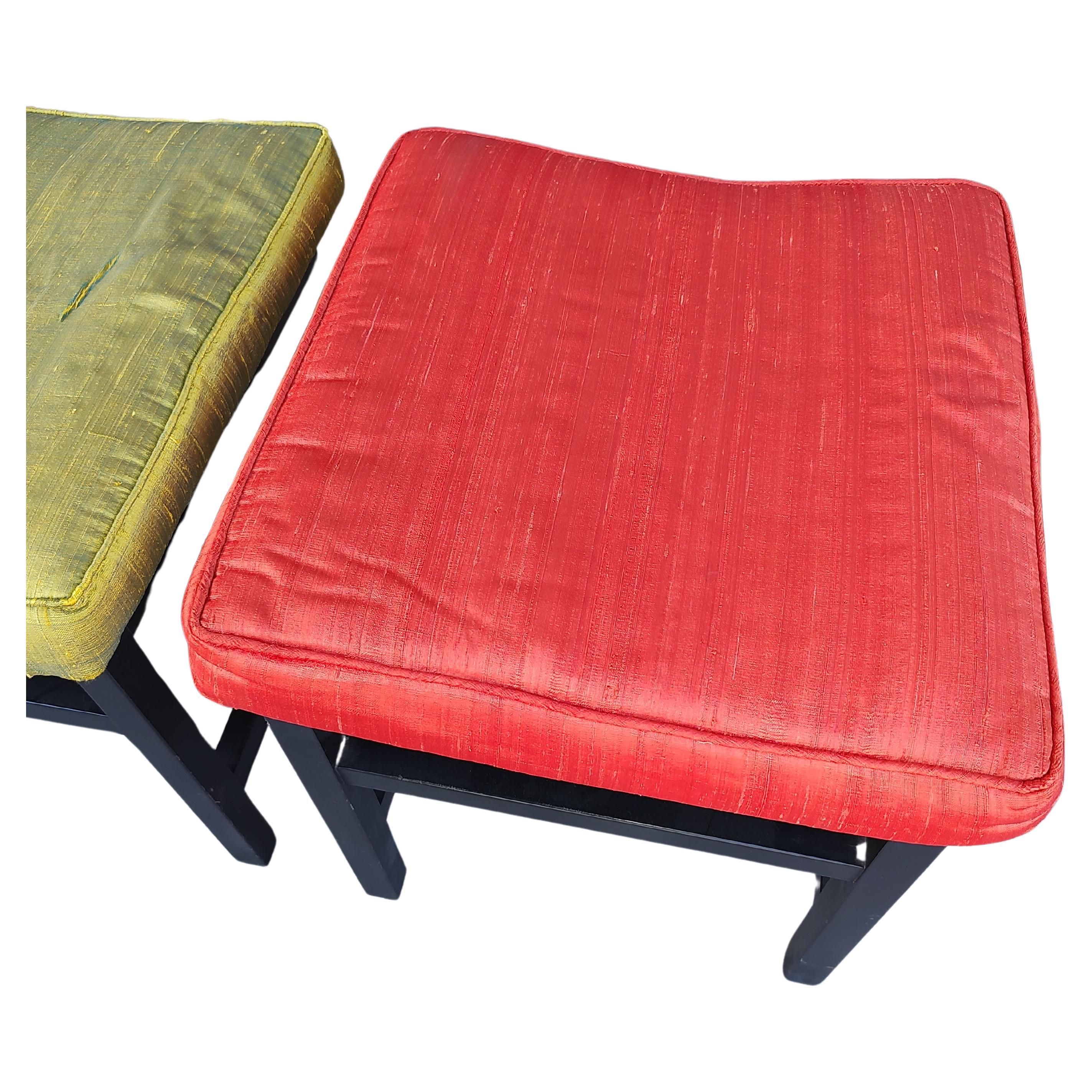 Mid-Century Modern Set of 4 Stools with Silk Upholstery For Sale 5