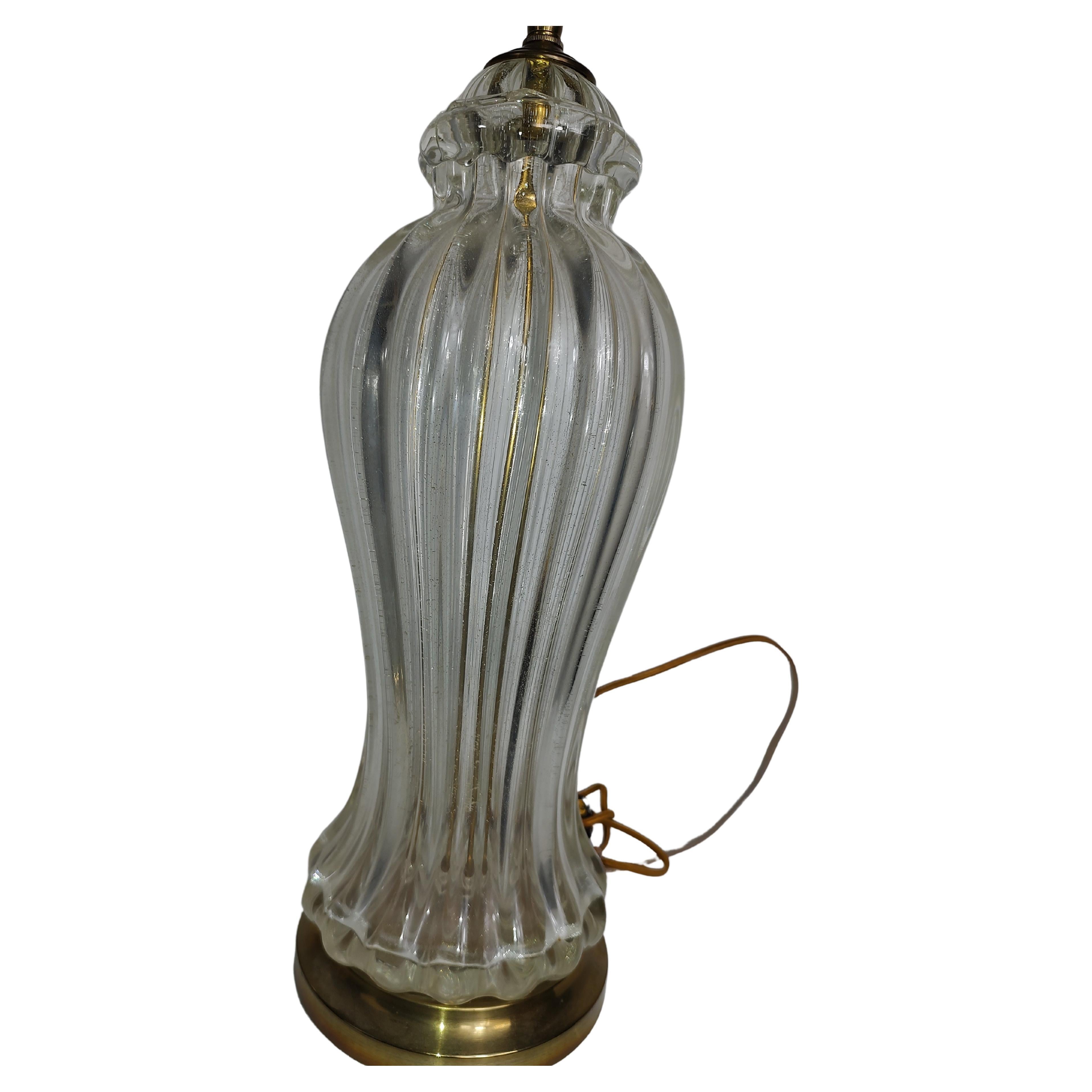 Late 20th Century Pair of Mid-Century Modern Murano Ribbed Glass Table Lamps C1970 For Sale