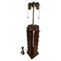Mid Century Modern Sculptural Brutalist Scandinavian Teak & Brass Table Lamp
