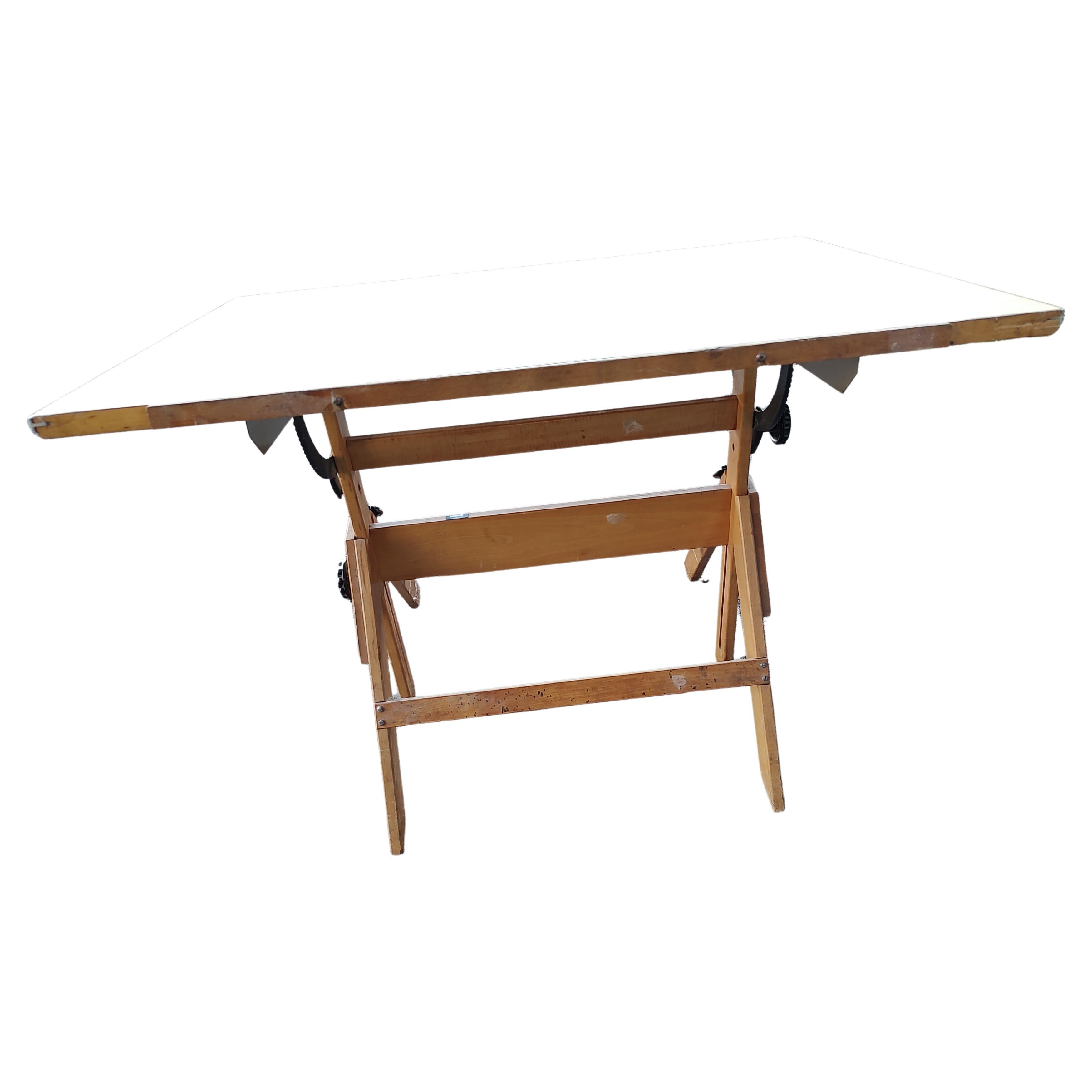Hand-Crafted C1960, Maple Adjustable Drafting Art Industrial Table For Sale