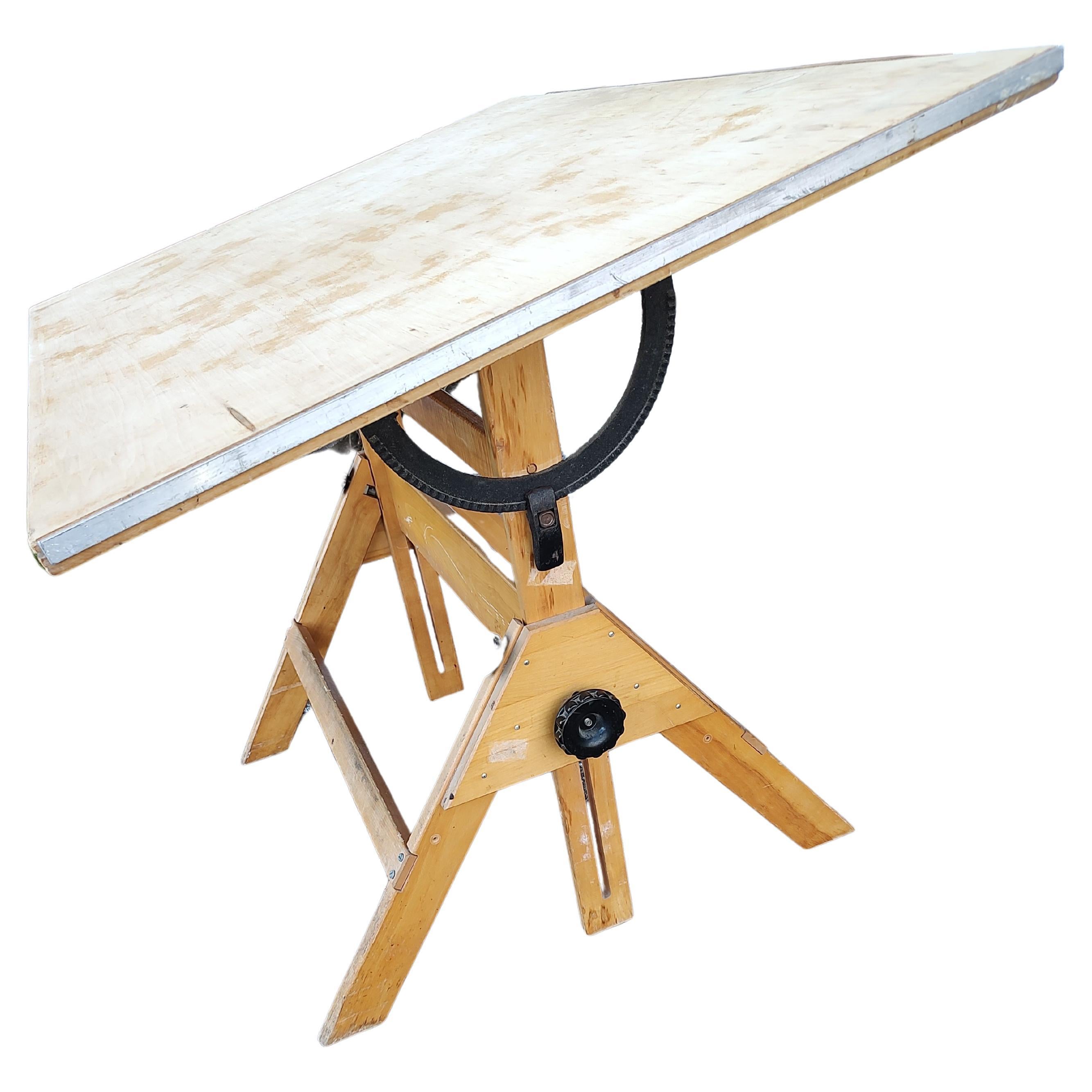 C1960, Maple Adjustable Drafting Art Industrial Table For Sale