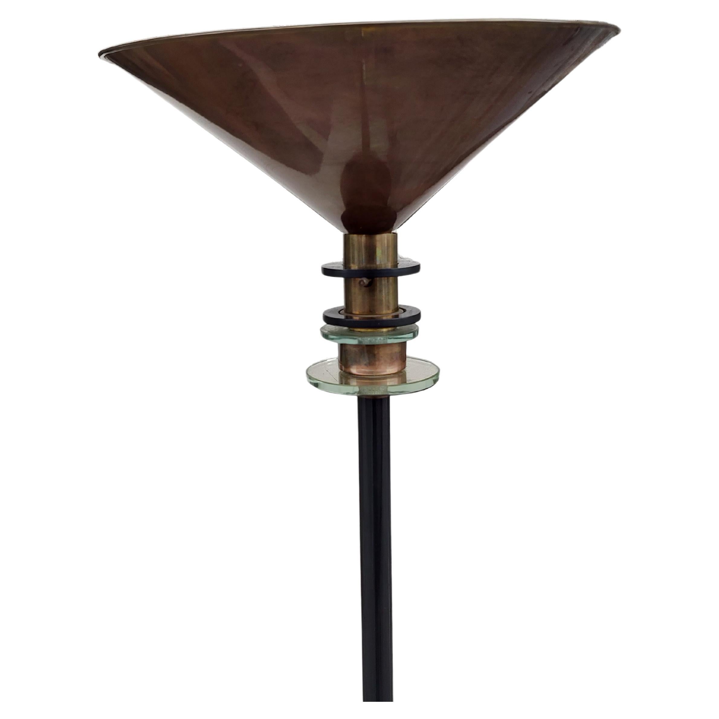 Mid-20th Century Art Deco Torchiere Floor Lamp with Stepped Mirror Design For Sale