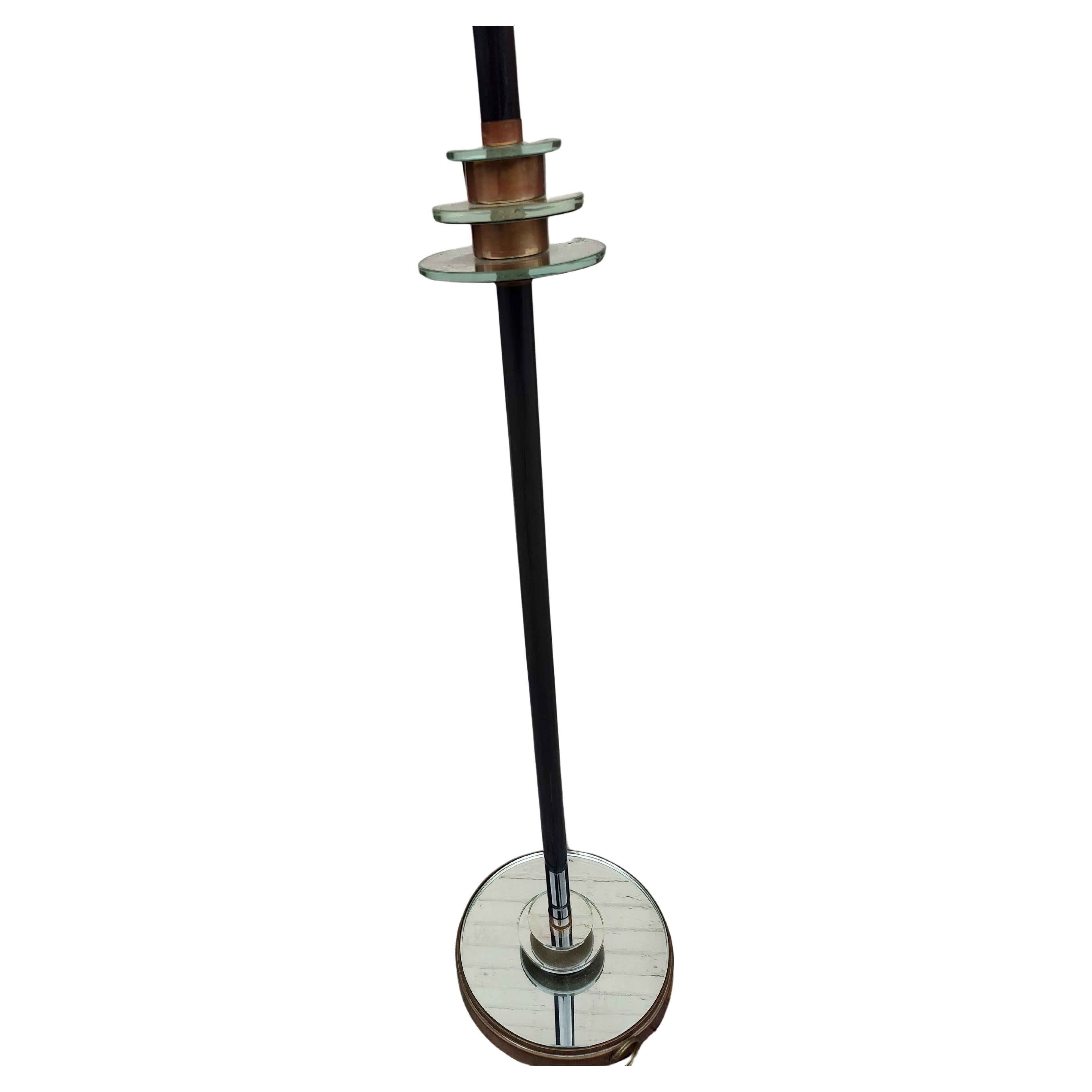 Hand-Crafted Art Deco Torchiere Floor Lamp with Stepped Mirror Design For Sale