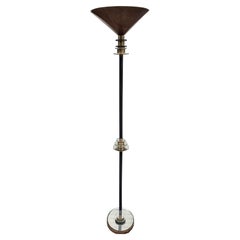 Vintage Art Deco Torchiere Floor Lamp with Stepped Mirror Design