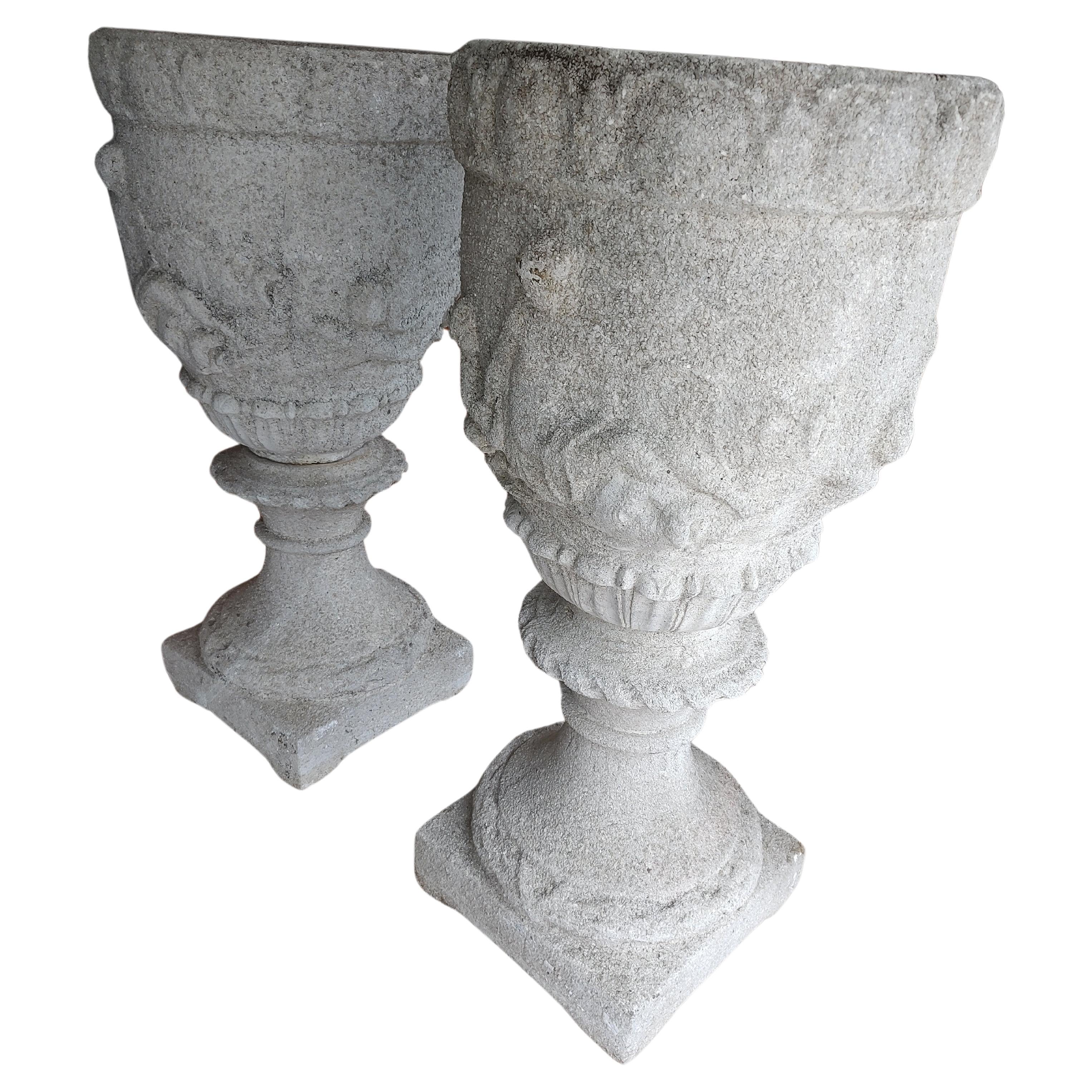Pair of 19thC Cast Stone & Shell with Bas Relief Tall Jardineres Planters im Angebot