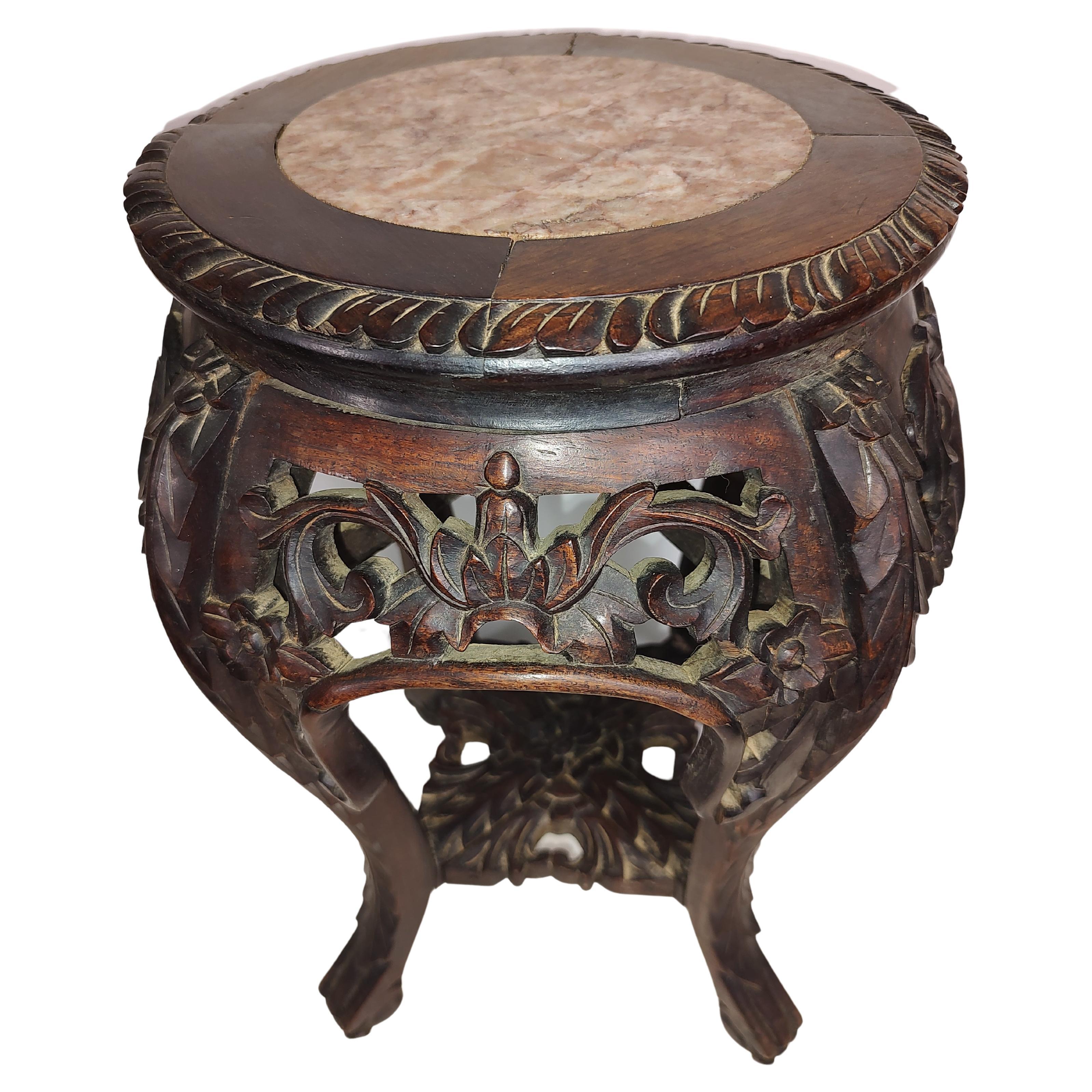 Late 19thC Carved Chinese Rosewood Side End Table 