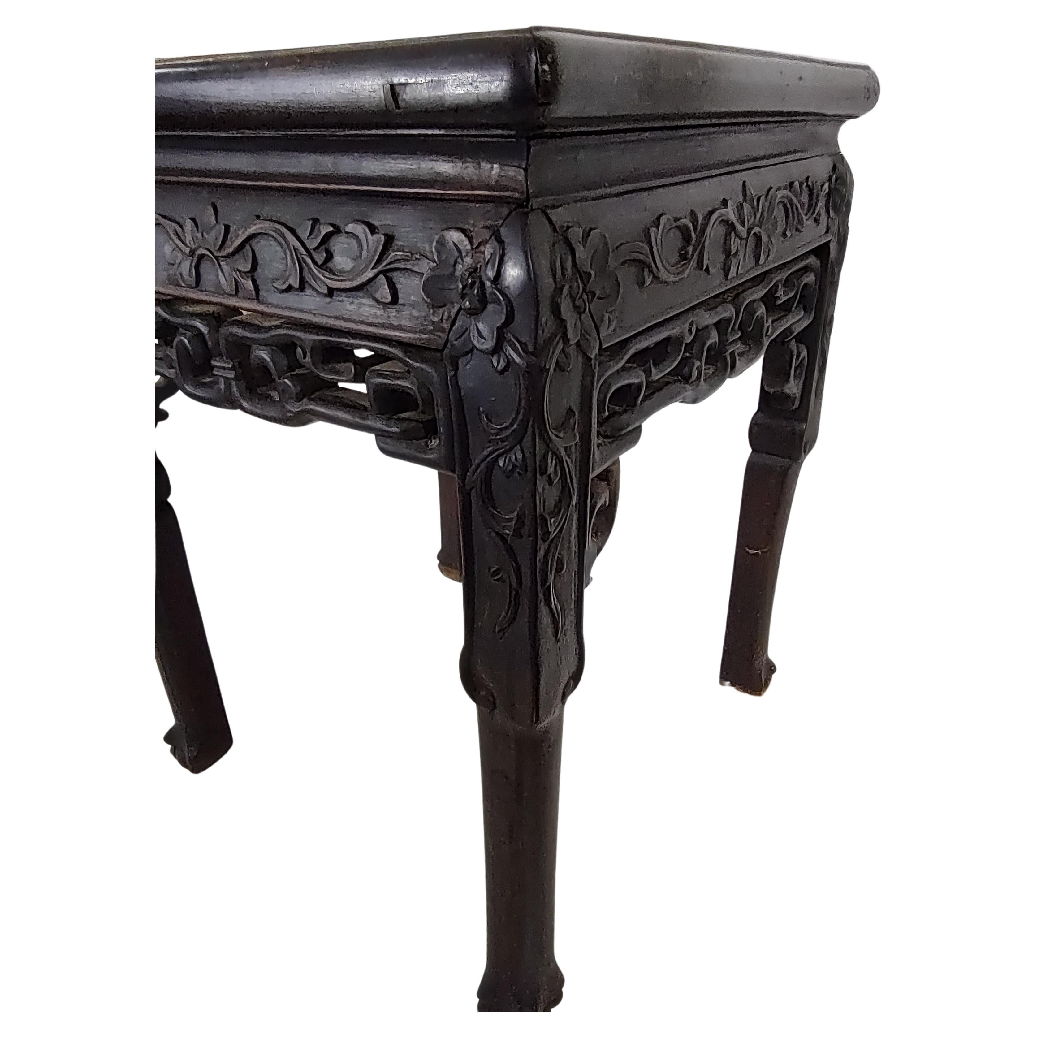 Chinoiserie Late 19thC Carved Chinese Rosewood Side End Table For Sale