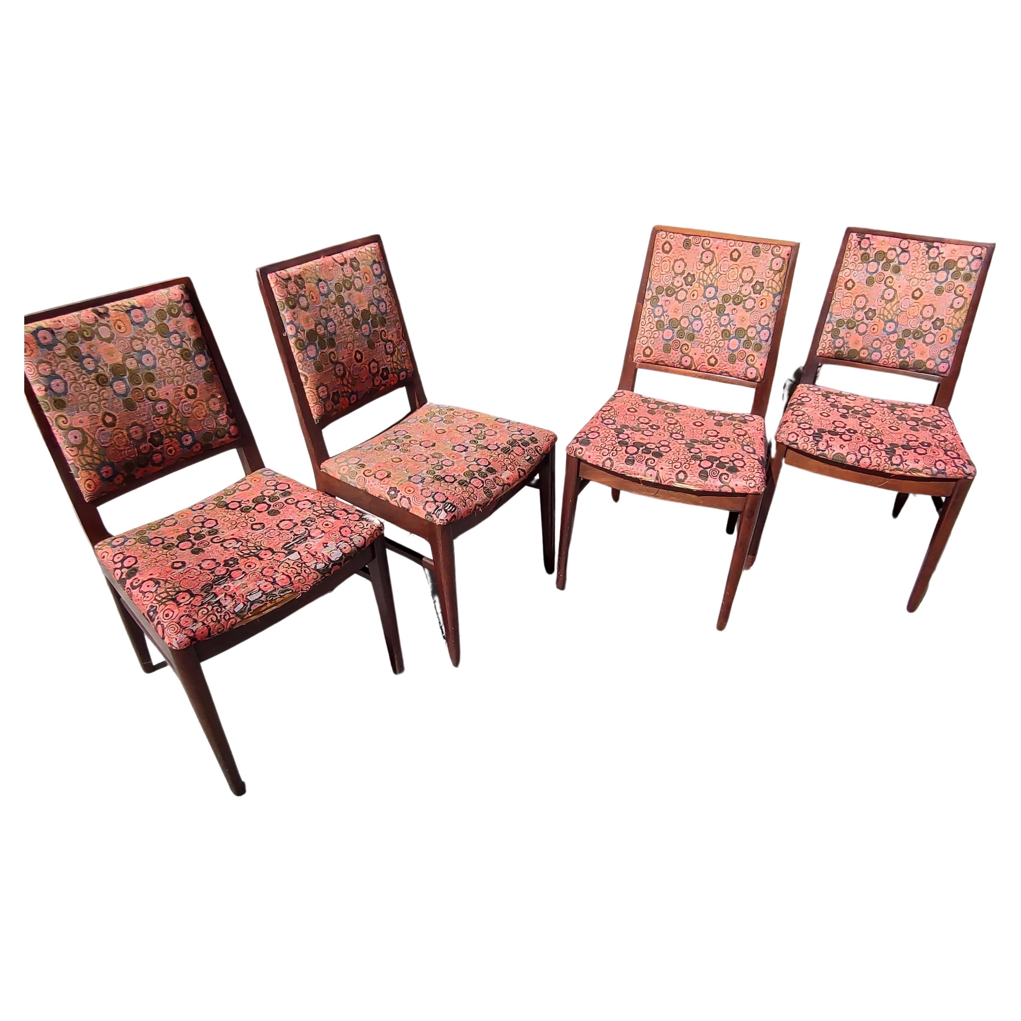 Fabric Mid Century Modern Set 4 Dining Chairs by John Stuart & Jack Lenor Larsen For Sale