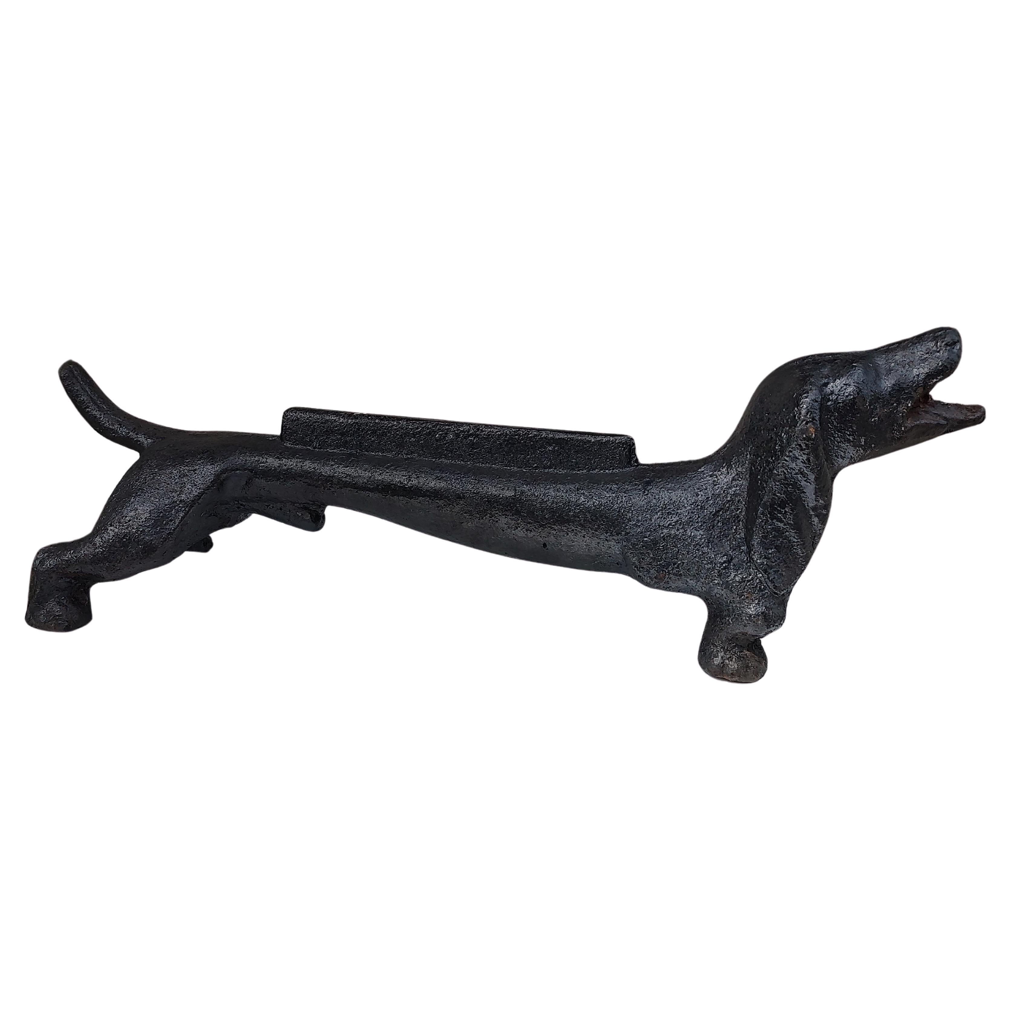 Mid 20thc Cast Iron Smiling Dachshund Boot Scraper #2 For Sale