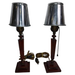 Vintage Pair of Art Deco Bakelite Mid Century Bedroom Table Lamps with Tin Shades