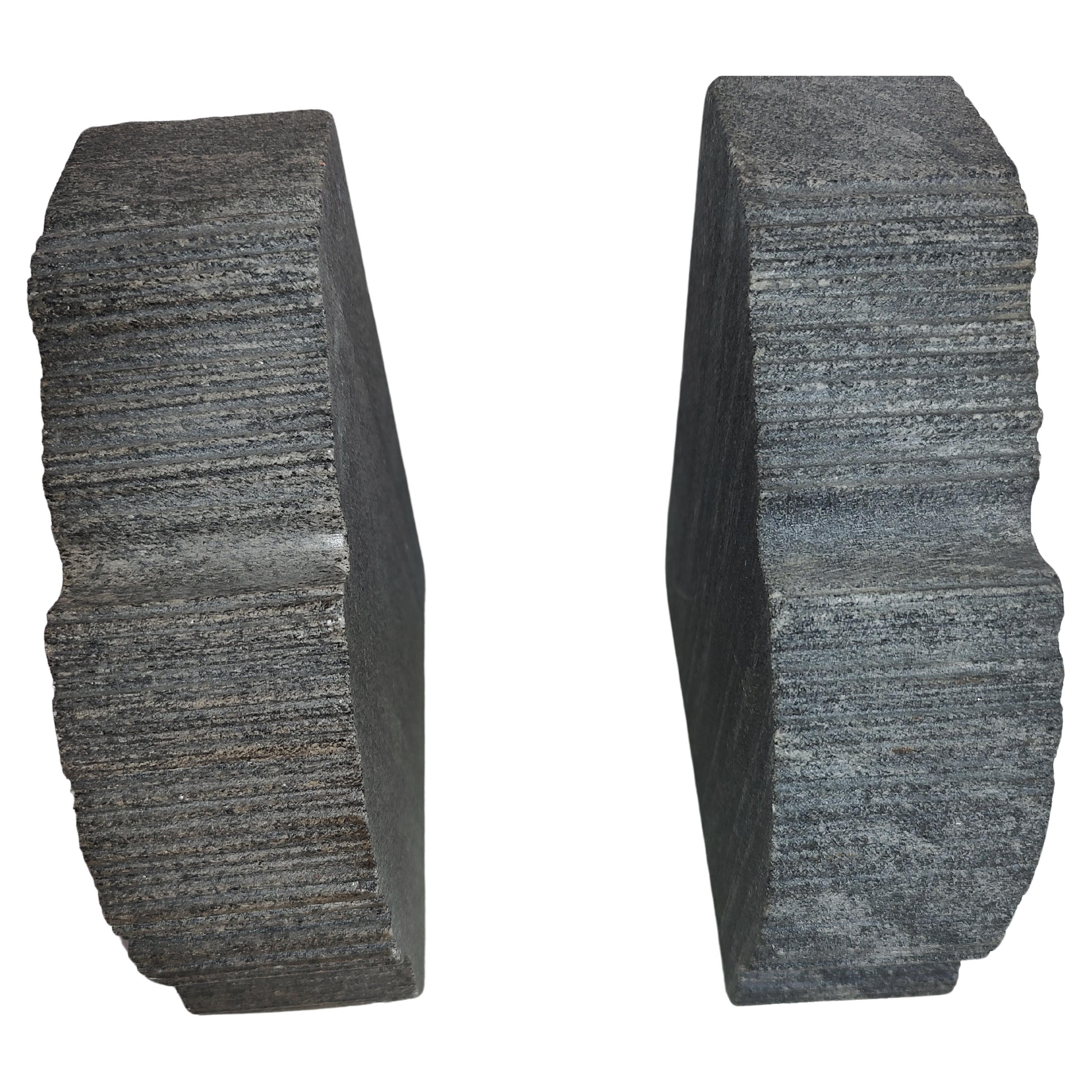 Brutalist Pair of Mid-Century Modern Sculptural Granite Bookends For Sale