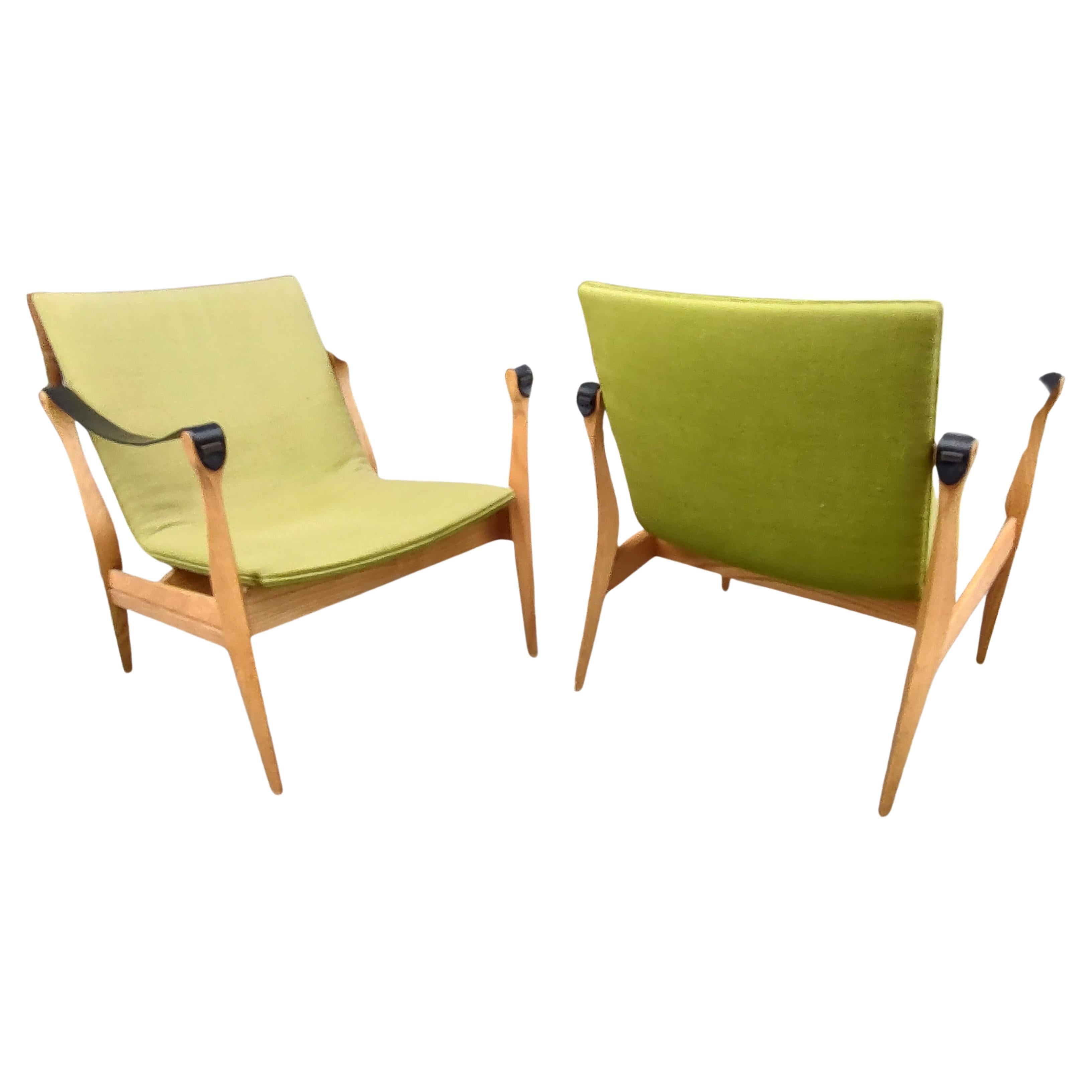 Pair of Mid-Century Modern Safari Chairs by Karen & Ebbe Clemmensen 4 Hansen In Good Condition For Sale In Port Jervis, NY