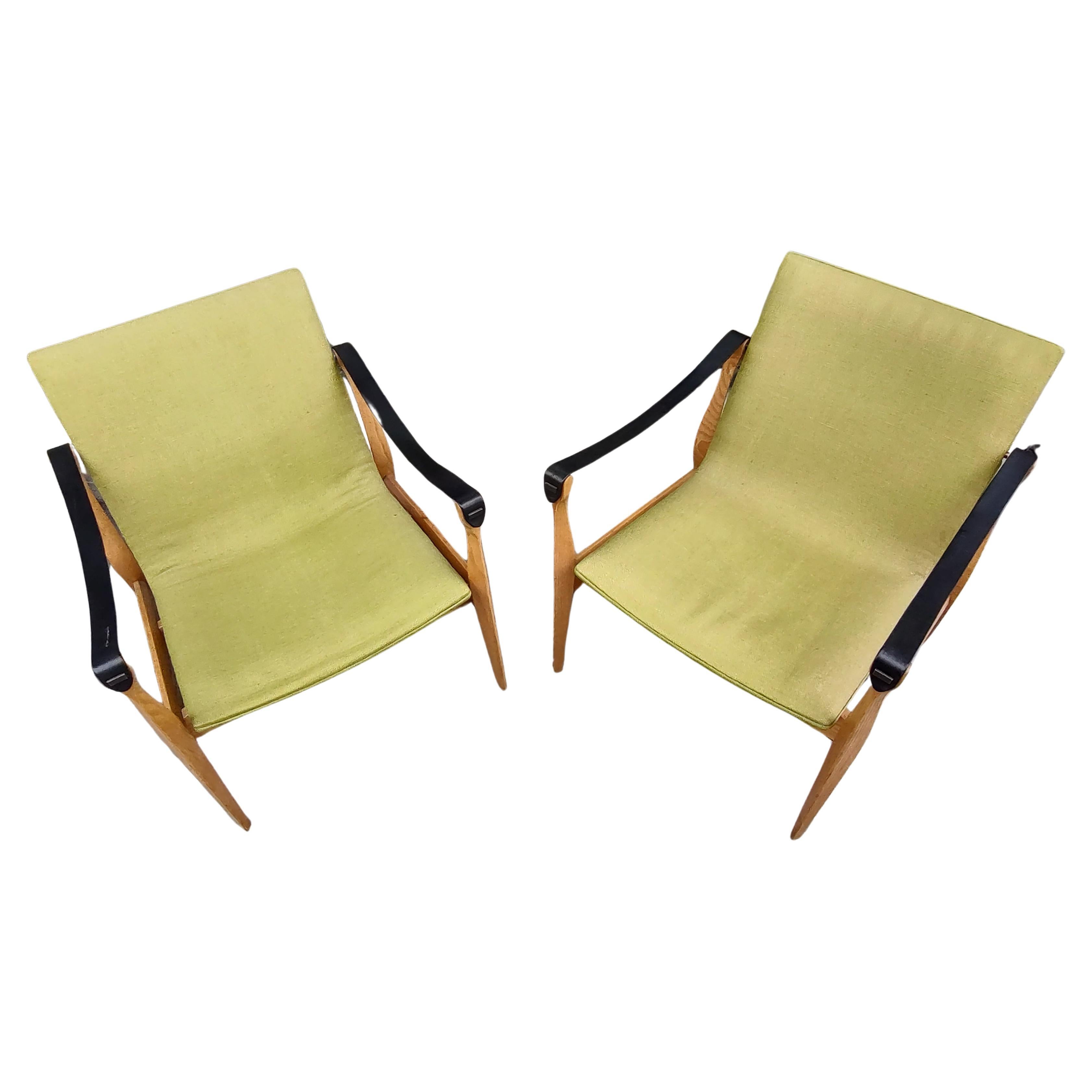 Brass Pair of Mid-Century Modern Safari Chairs by Karen & Ebbe Clemmensen 4 Hansen For Sale