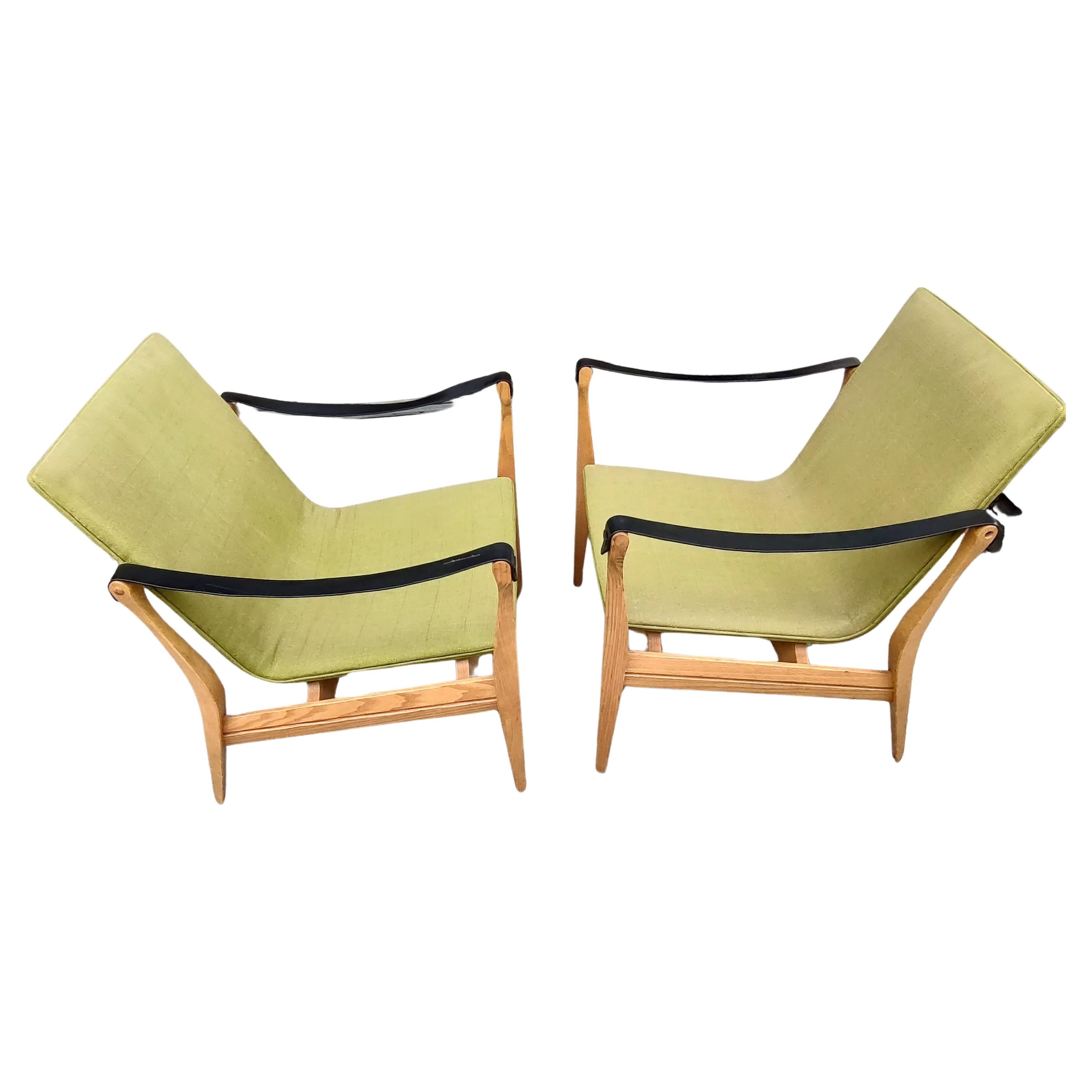 Brass Pair of Mid-Century Modern Safari Chairs by Karen & Ebbe Clemmensen 4 Hansen For Sale