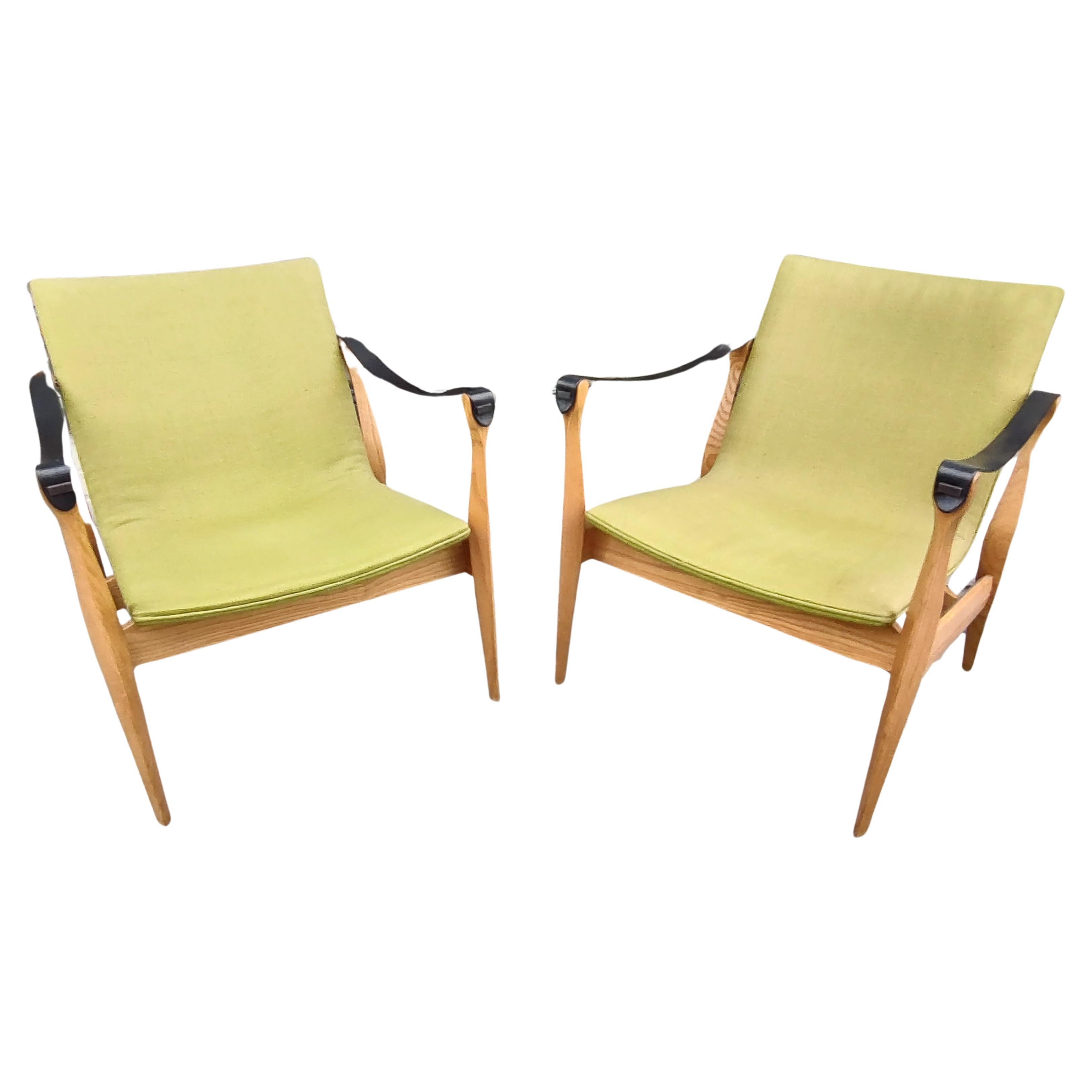 Danish Pair of Mid-Century Modern Safari Chairs by Karen & Ebbe Clemmensen 4 Hansen For Sale