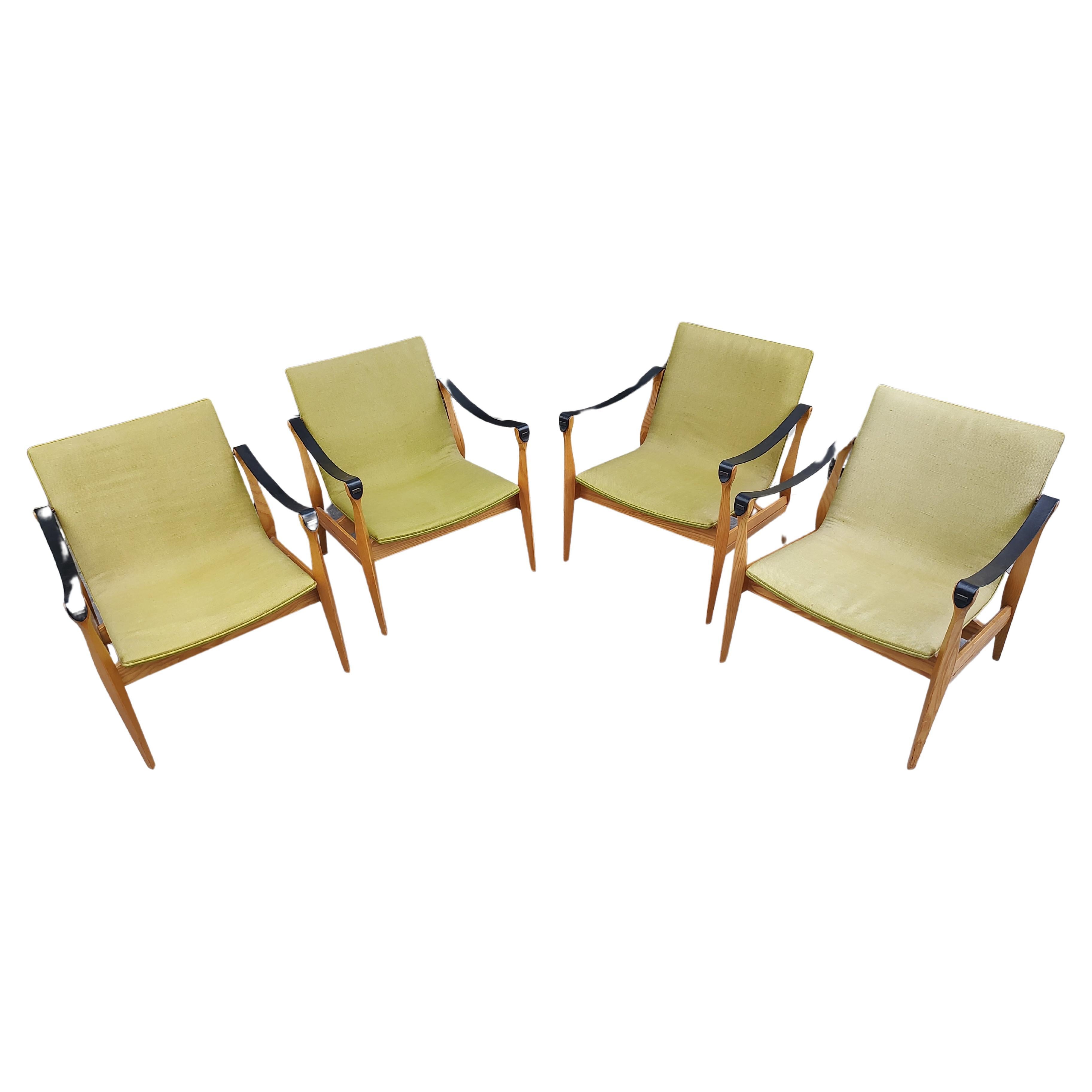 Danish Pair of Mid-Century Modern Safari Chairs by Karen & Ebbe Clemmensen 4 Hansen For Sale
