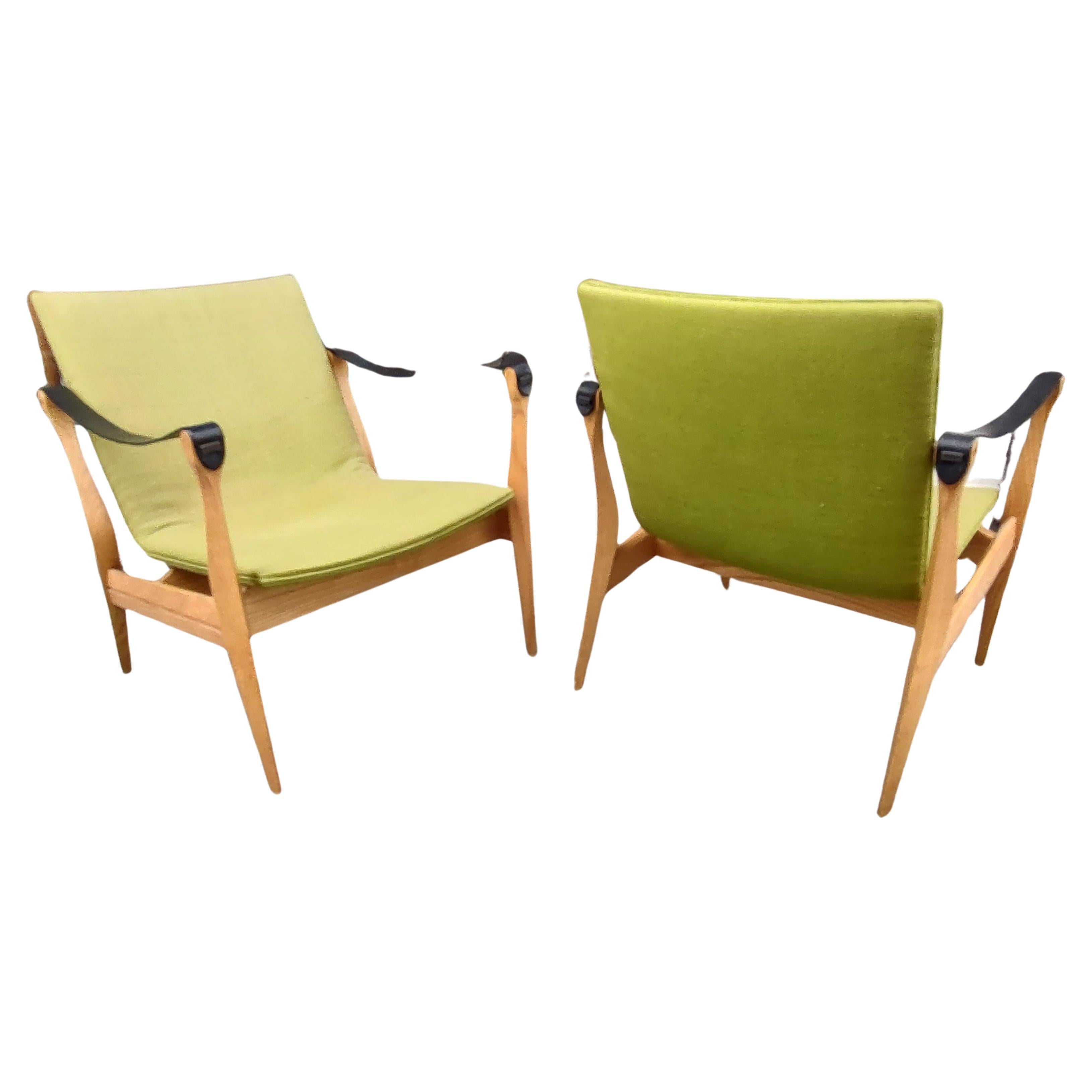 Pair of Mid-Century Modern Safari Chairs by Karen & Ebbe Clemmensen 4 Hansen For Sale