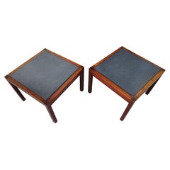 Retro 2 Pairs of Mid-Century Modern Stone Top Walnut Side End Tables, c1965